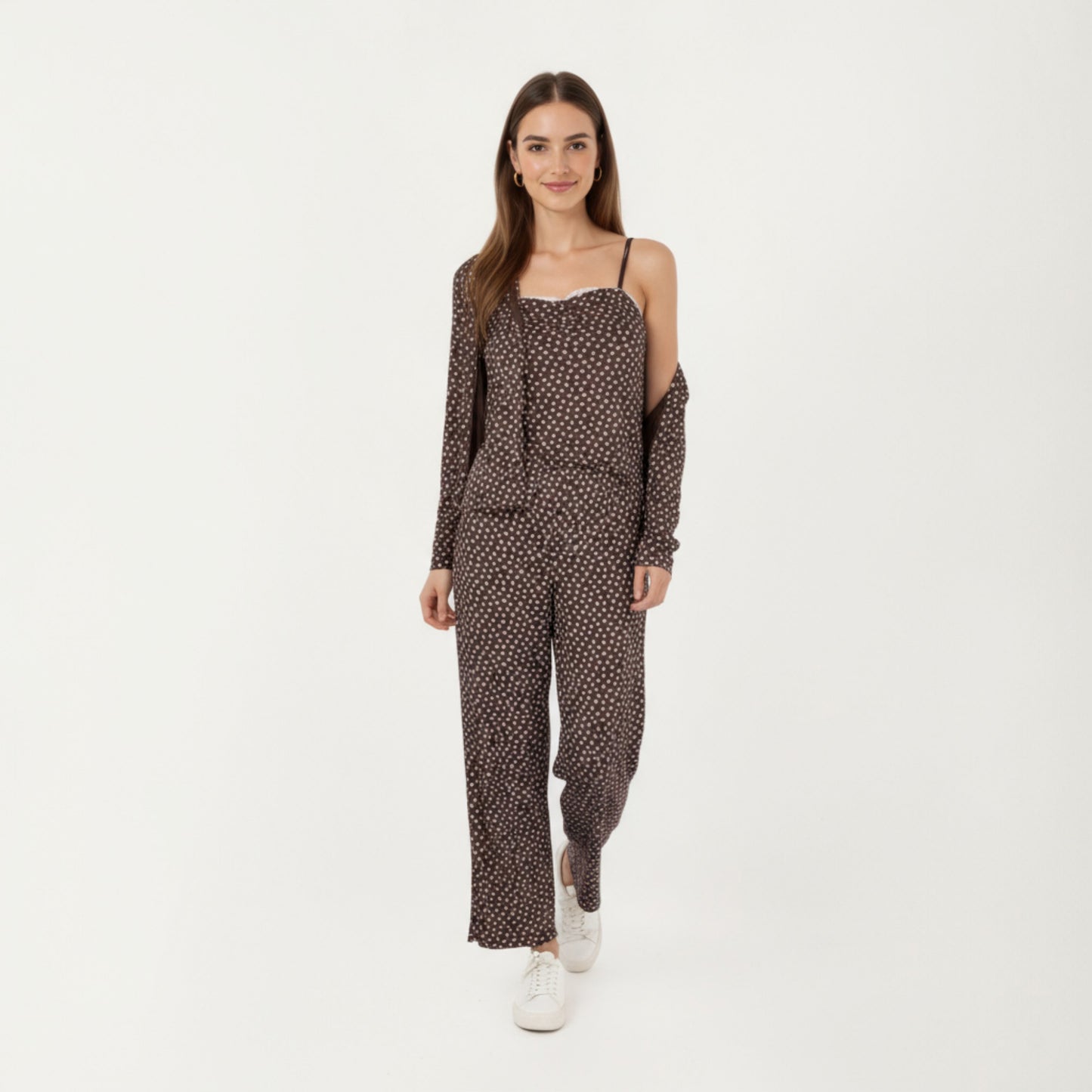 Anna-Kaci Lounge Women's 3-Piece Set Long Sleeve Padded Button Top, Camisole, and Relaxed Fit Pants Pajama Set with Soft Knit Fabric