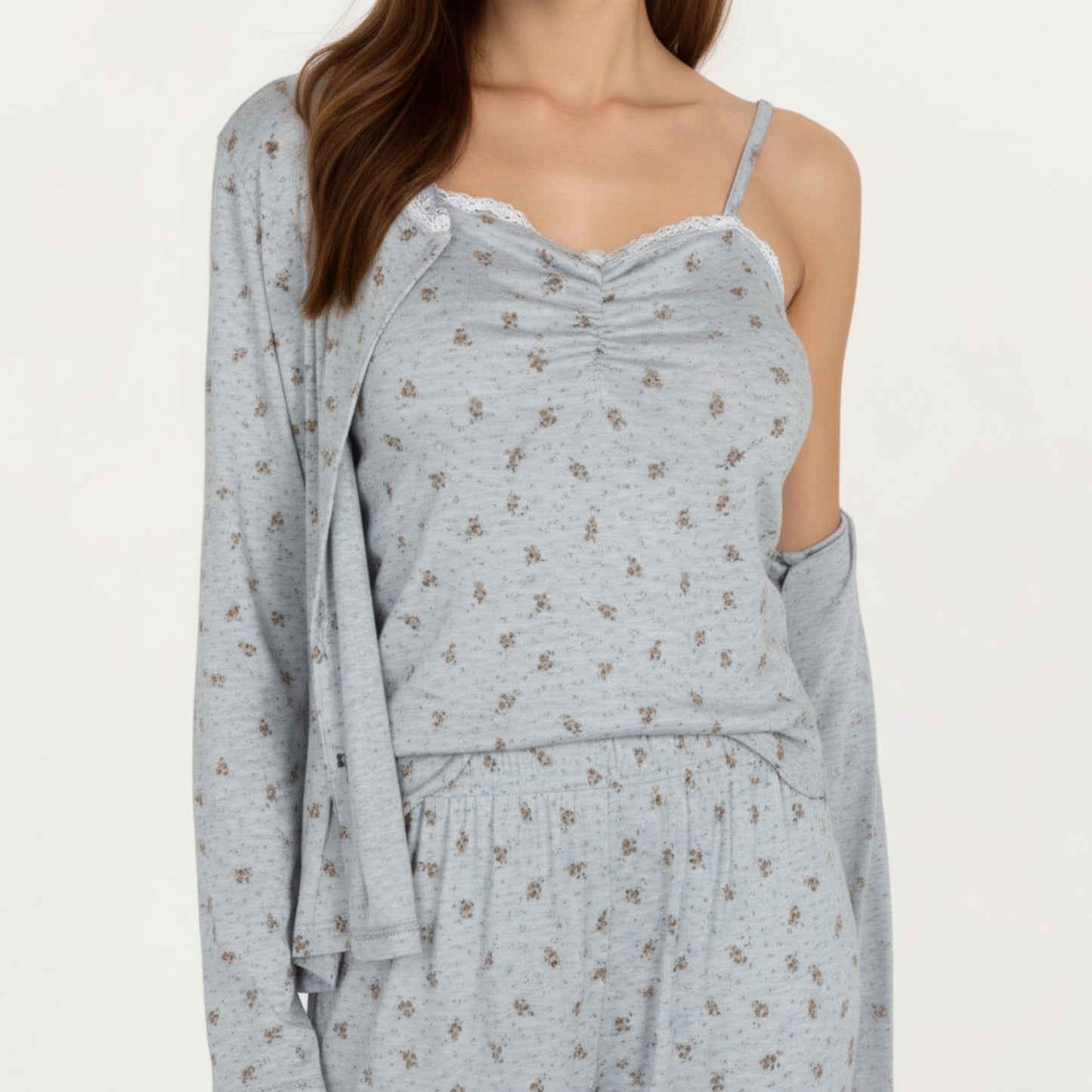Anna-Kaci Lounge Women's 3-Piece Set Long Sleeve Padded Button Top, Camisole, and Relaxed Fit Pants Pajama Set with Soft Knit Fabric