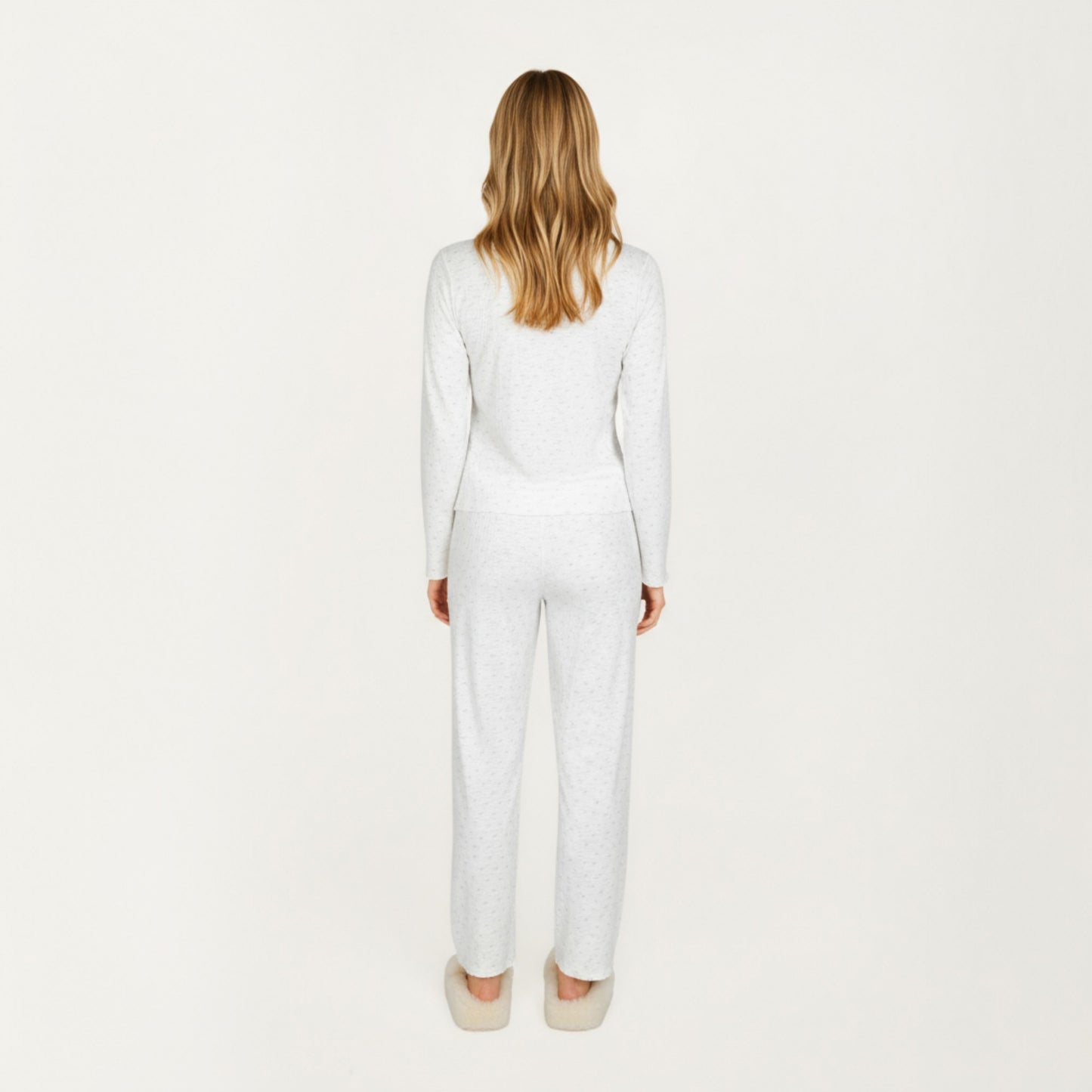 Anna-Kaci Lounge Women's 2-Piece Set Long Sleeve Button Front Top with Built-In Chest Pads and Relaxed Fit Pants Pajama Set in Soft Textured Fabric