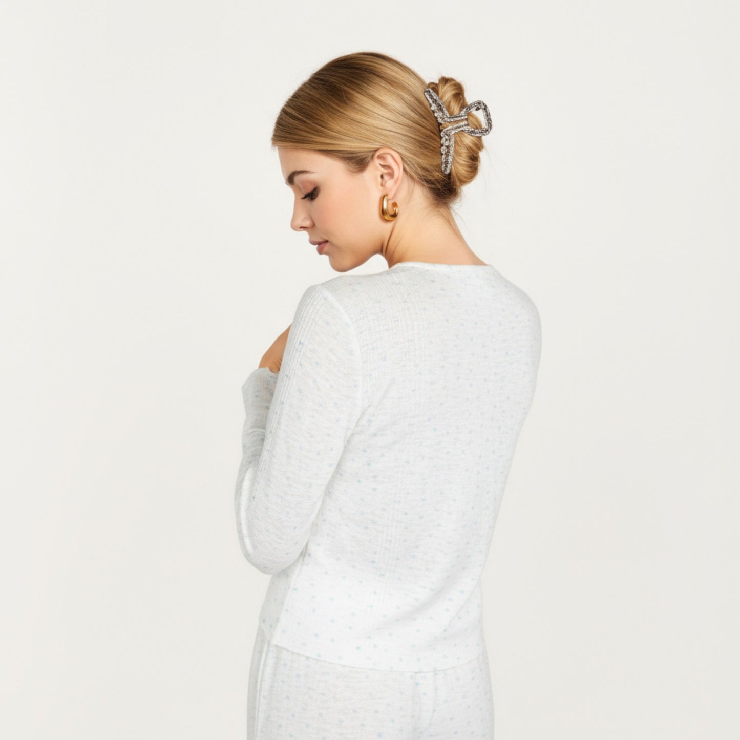 Anna-Kaci Lounge Women's 2-Piece Set Long Sleeve Button Front Top with Built-In Chest Pads and Relaxed Fit Pants Pajama Set in Soft Textured Fabric