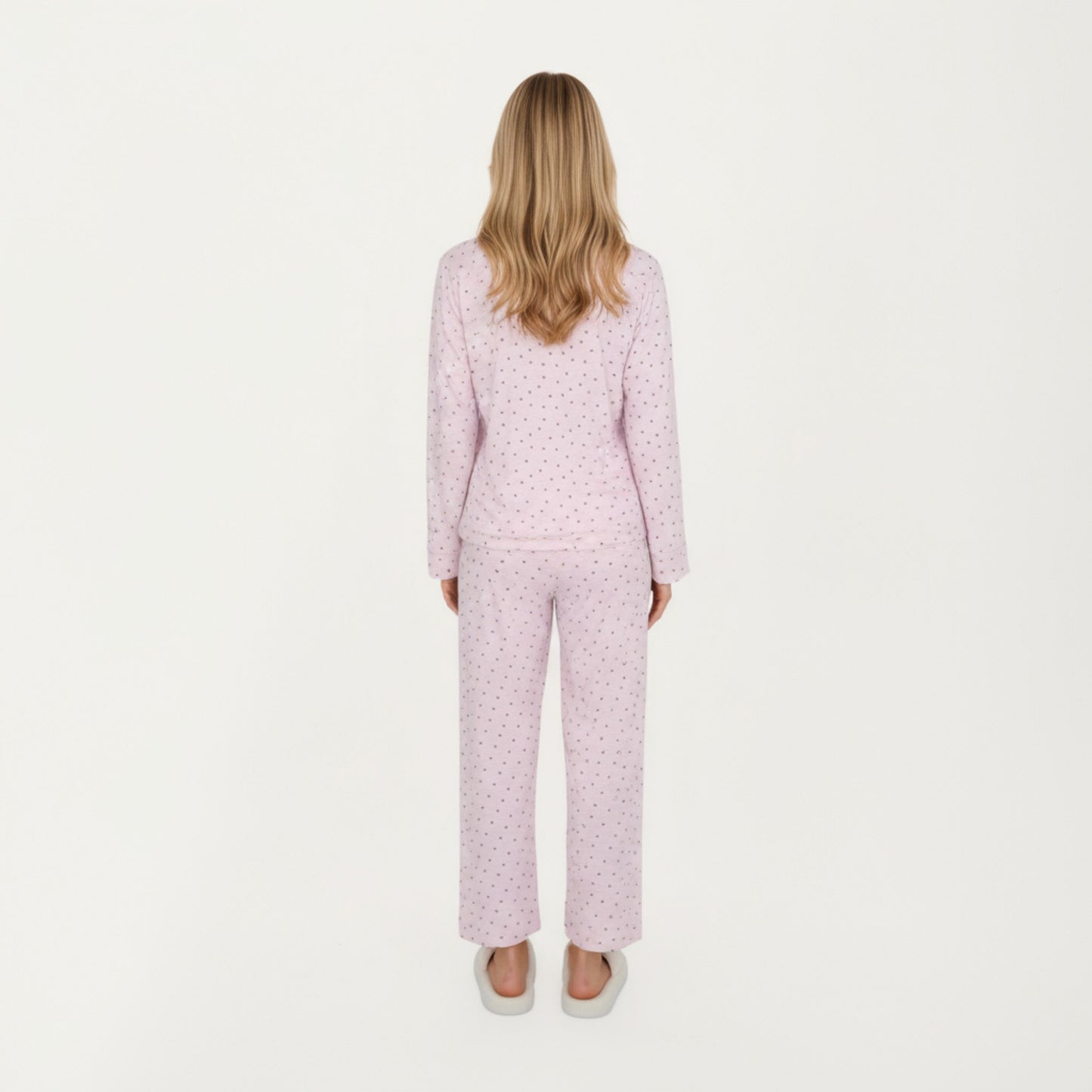 Anna-Kaci Lounge Women's 2-Piece Set Long Sleeve Button Front Top with Built-In Chest Pads and Relaxed Fit Pants Pajama Set in Soft Textured Fabric