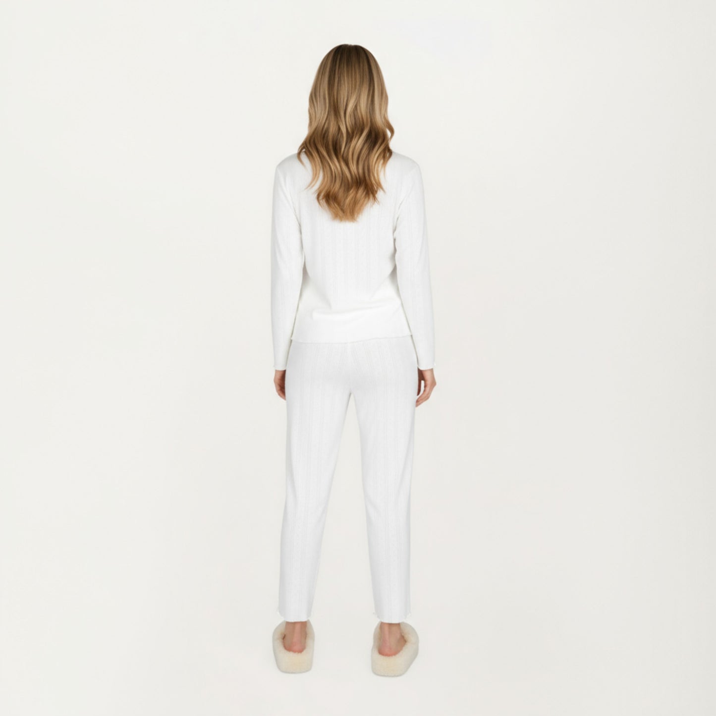Anna-Kaci Lounge Women's 2-Piece Set Long Sleeve Button Front Top with Built-In Chest Pads and Relaxed Fit Pants Pajama Set in Soft Knit Fabric