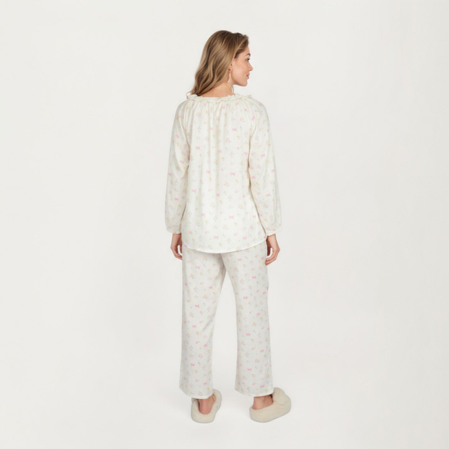 Anna-Kaci Lounge Women's 2-Piece Set Long Sleeve Button Front Top with Built-In Chest Pads and Relaxed Fit Pants Pajama Set with Floral Print