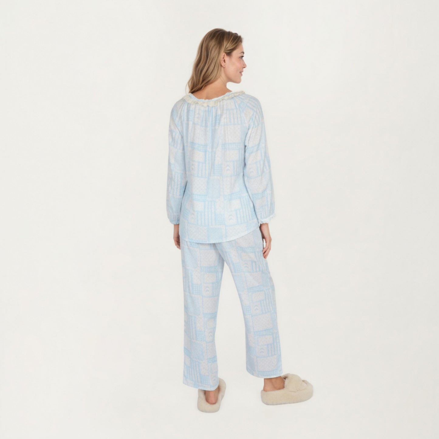 Anna-Kaci Lounge Women's 2-Piece Set Long Sleeve Button Front Top with Built-In Chest Pads and Relaxed Fit Pants Pajama Set with Floral Print