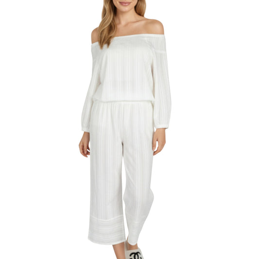 Anna-Kaci Lounge Women's 2-Piece Set Long Sleeve Gathered Neckline Top and Relaxed Fit Pants Pajama Set in Lightweight Fabric