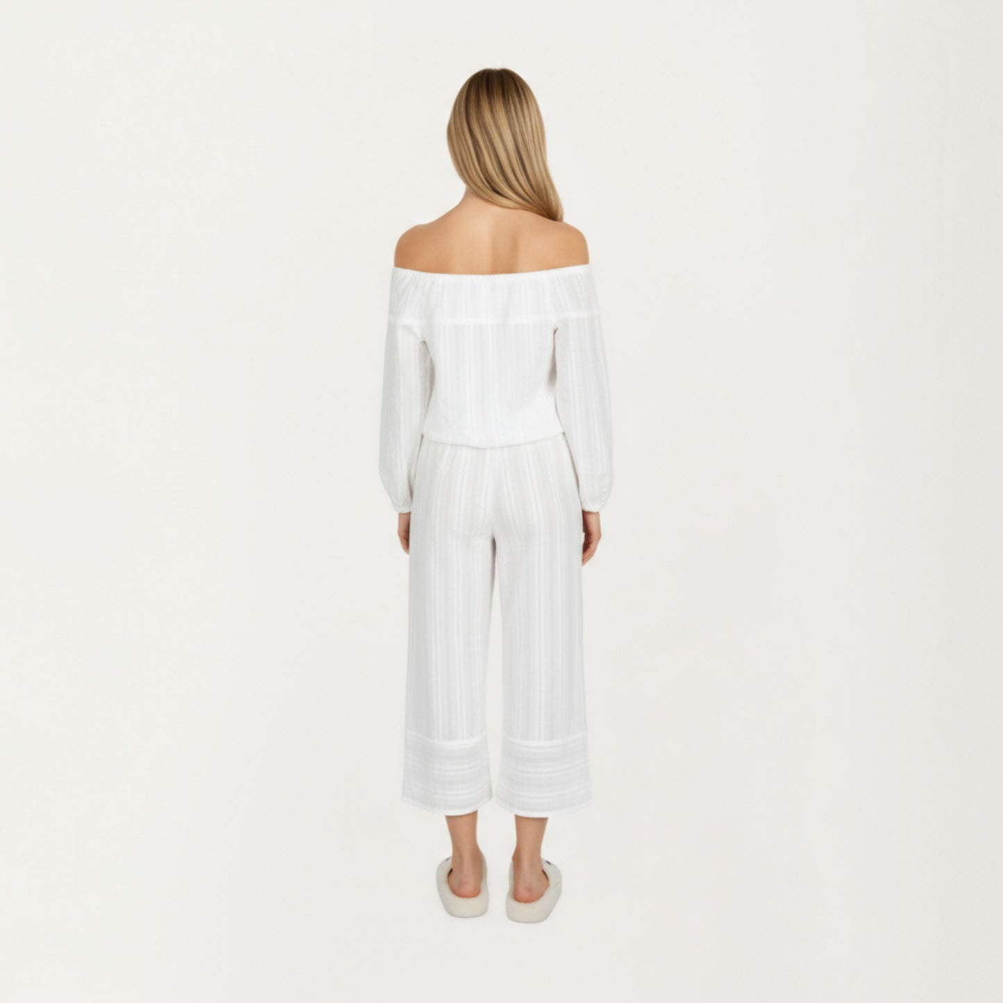 Anna-Kaci Lounge Women's 2-Piece Set Long Sleeve Gathered Neckline Top and Relaxed Fit Pants Pajama Set in Lightweight Fabric