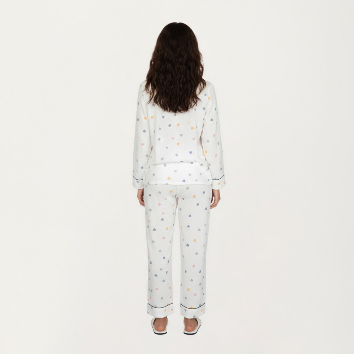 Anna-Kaci Lounge Women's 2-Piece Set Long Sleeve Button Front Top and Relaxed Fit Pants Pajama Set with Heart Print
