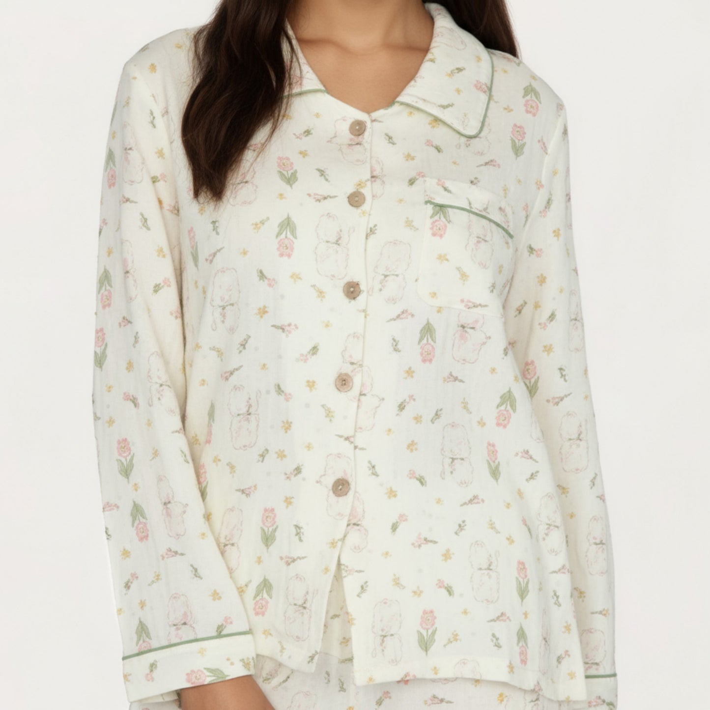 Anna-Kaci Lounge Women's 2-Piece Set Long Sleeve Button Front Top and Relaxed Fit Pants Pajama Set with Tulip Print