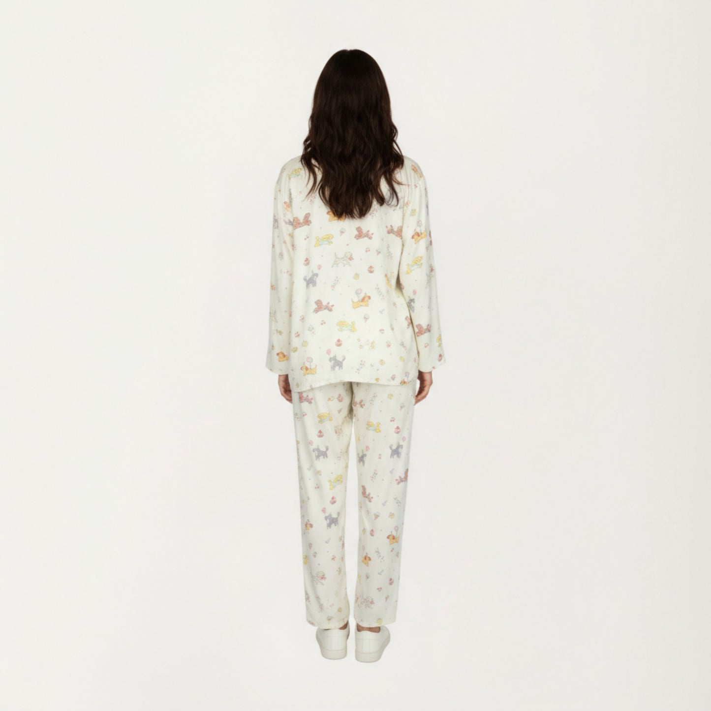 Anna-Kaci Lounge Women's 2-Piece Set Dog Print Button-Up Long Sleeve Pajama Top and Matching Pants