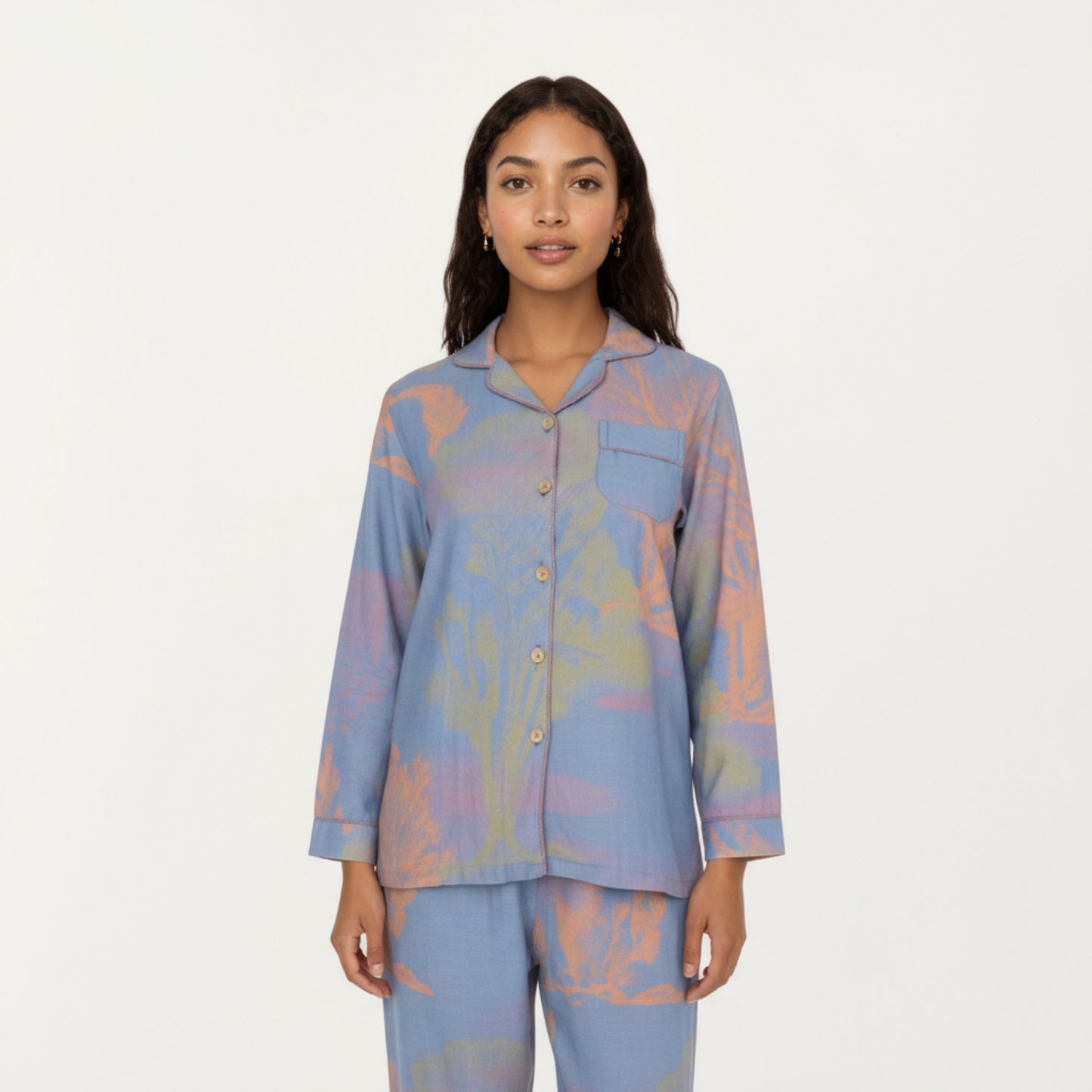 Anna-Kaci Lounge Women's 2-Piece Set Long Sleeve Button Front Top and Relaxed Fit Pants Pajama Set with Abstract Print