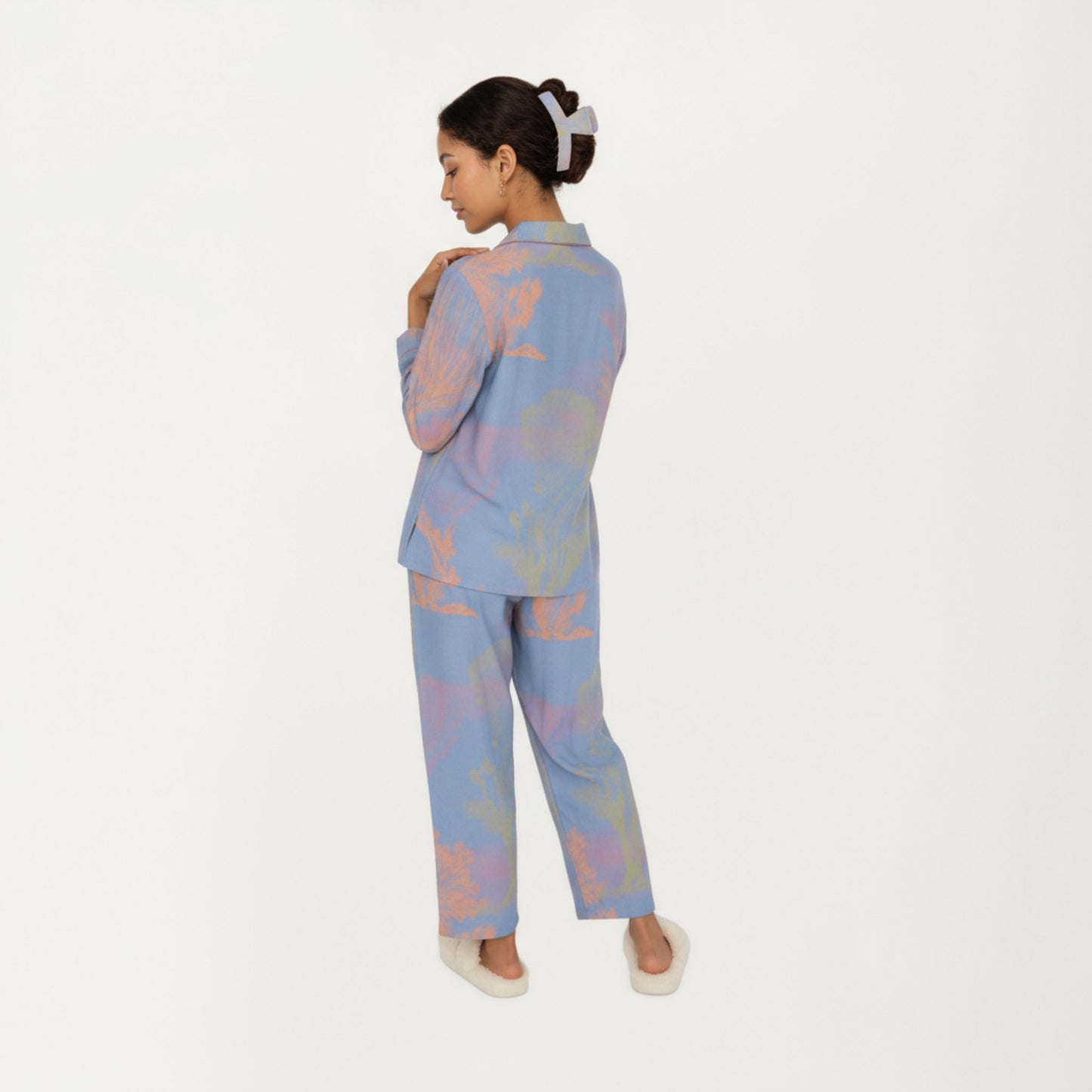 Anna-Kaci Lounge Women's 2-Piece Set Long Sleeve Button Front Top and Relaxed Fit Pants Pajama Set with Abstract Print