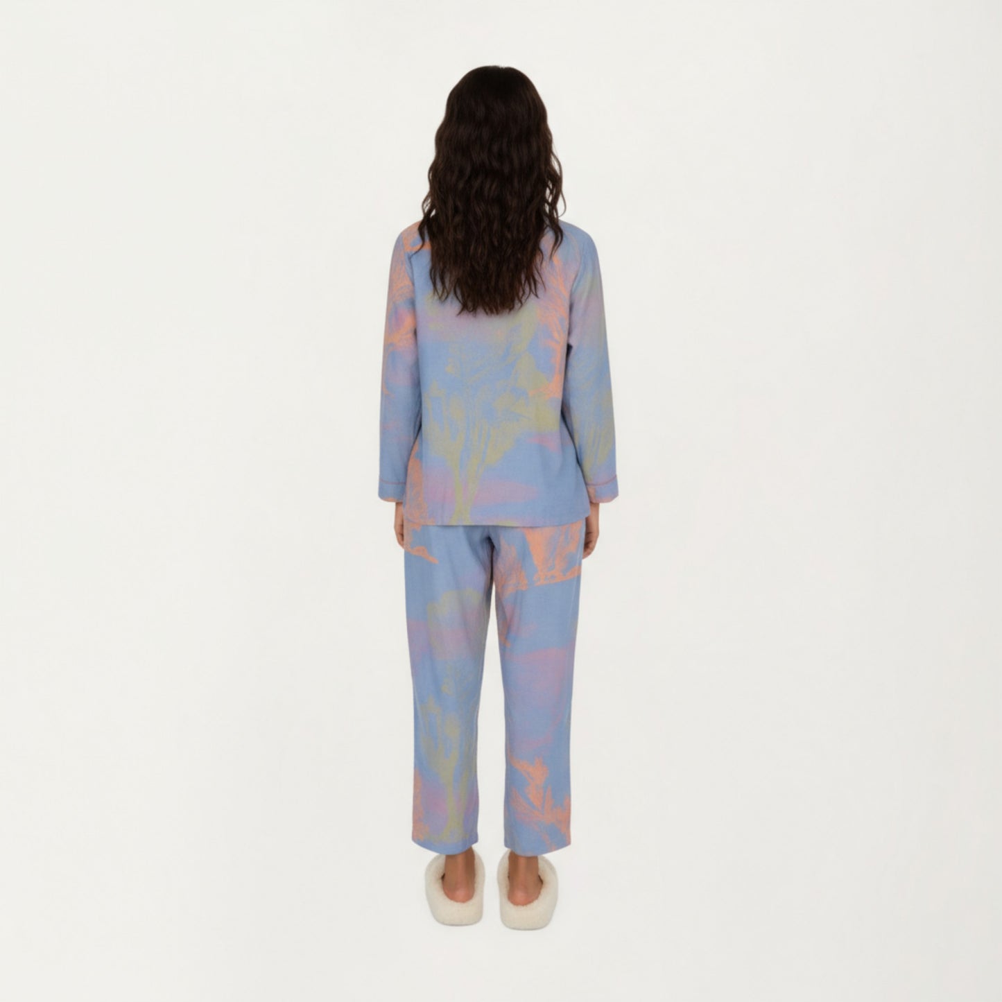 Anna-Kaci Lounge Women's 2-Piece Set Long Sleeve Button Front Top and Relaxed Fit Pants Pajama Set with Abstract Print