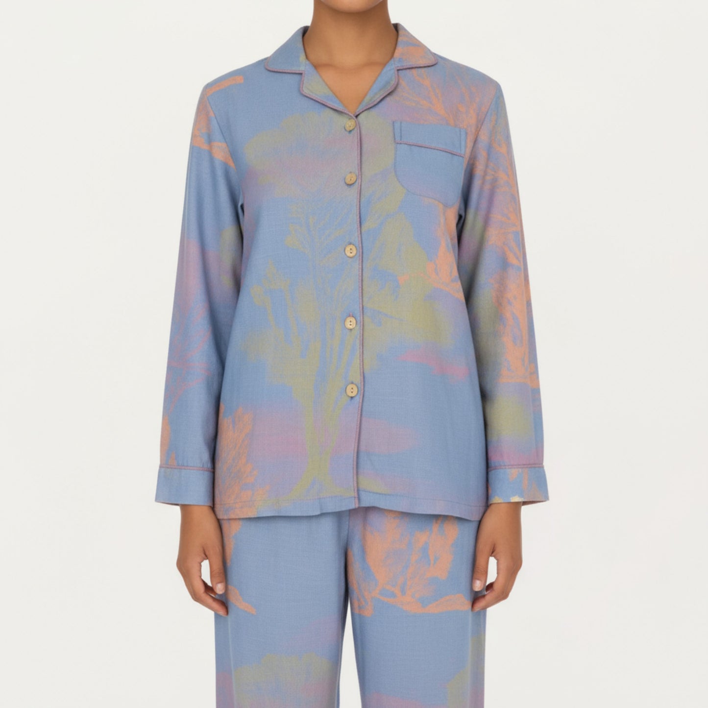Anna-Kaci Lounge Women's 2-Piece Set Long Sleeve Button Front Top and Relaxed Fit Pants Pajama Set with Abstract Print