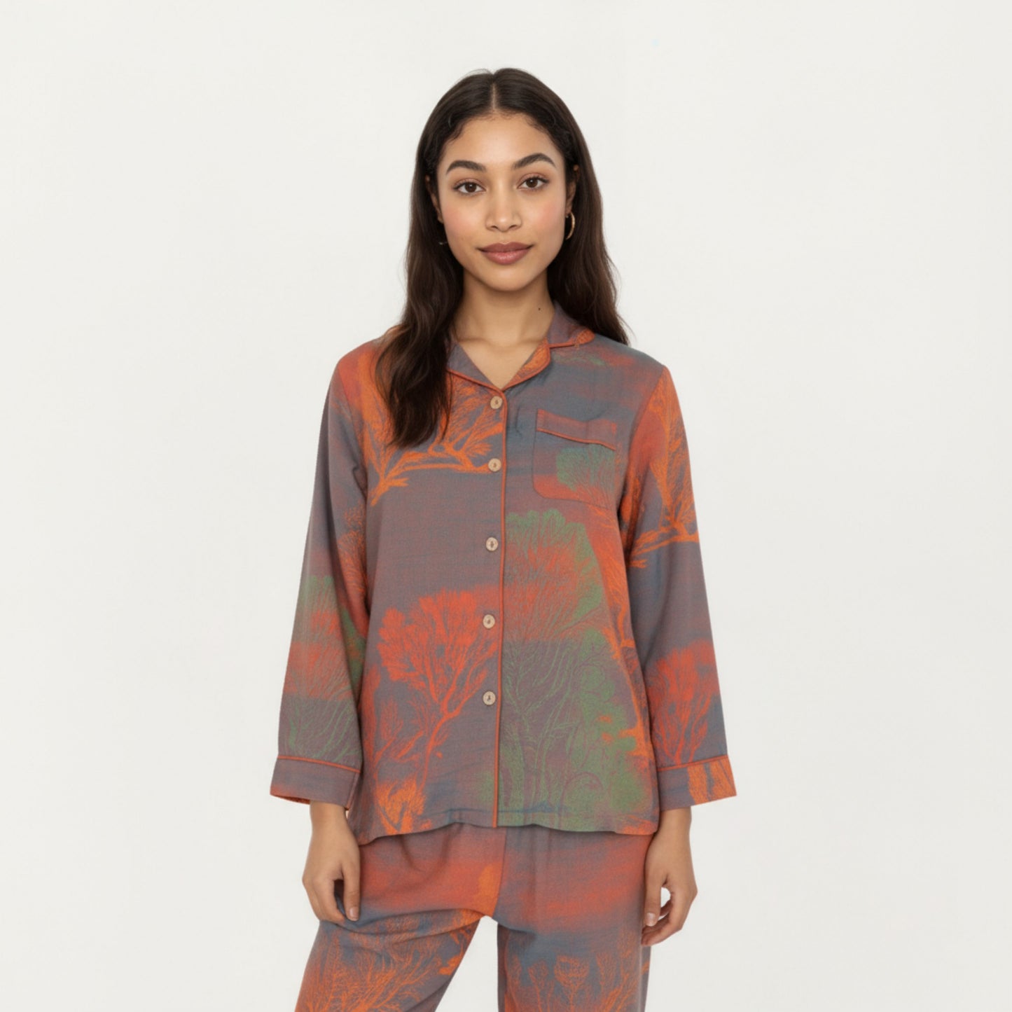Anna-Kaci Lounge Women's 2-Piece Set Long Sleeve Button Front Top and Relaxed Fit Pants Pajama Set with Abstract Print