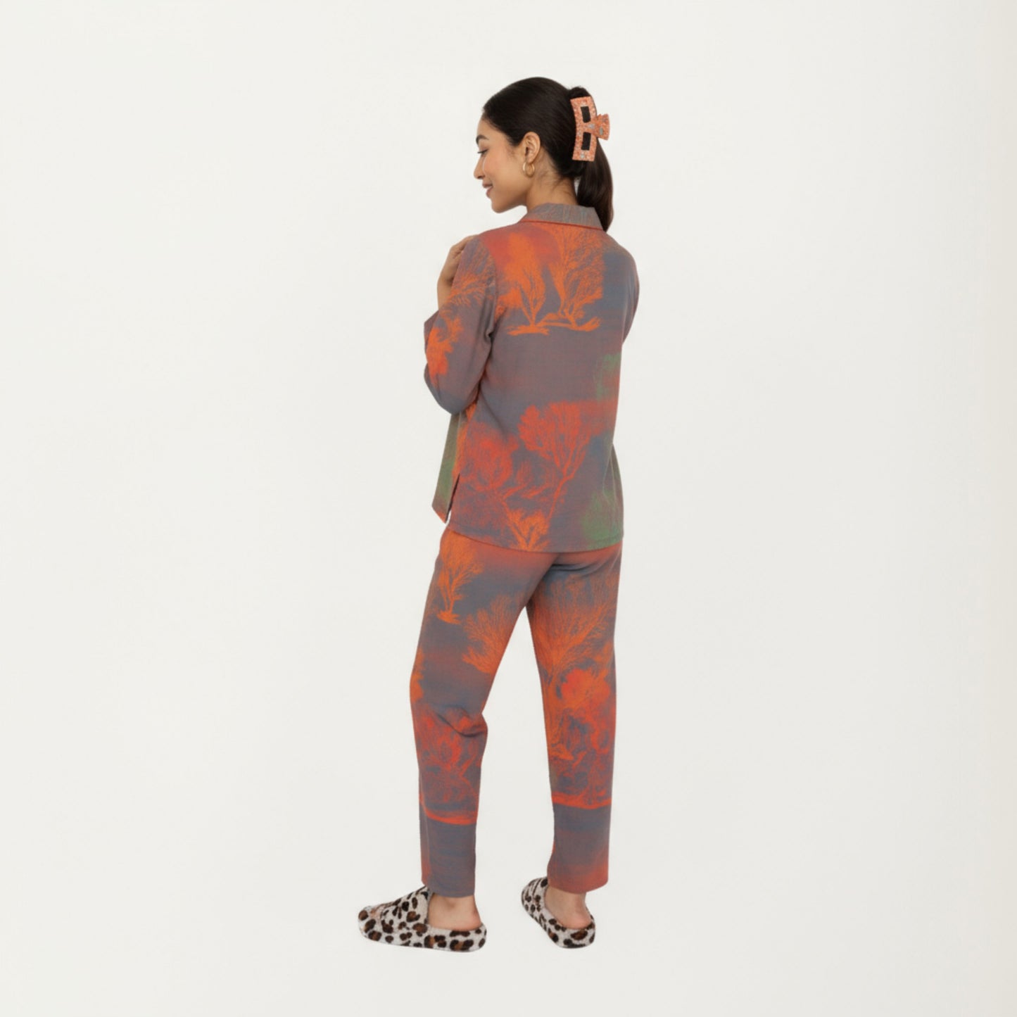 Anna-Kaci Lounge Women's 2-Piece Set Long Sleeve Button Front Top and Relaxed Fit Pants Pajama Set with Abstract Print