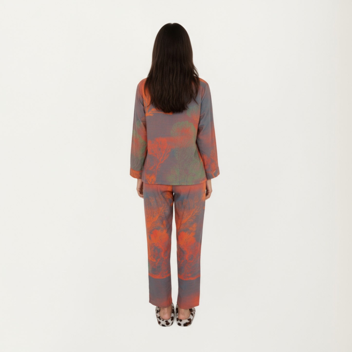 Anna-Kaci Lounge Women's 2-Piece Set Long Sleeve Button Front Top and Relaxed Fit Pants Pajama Set with Abstract Print