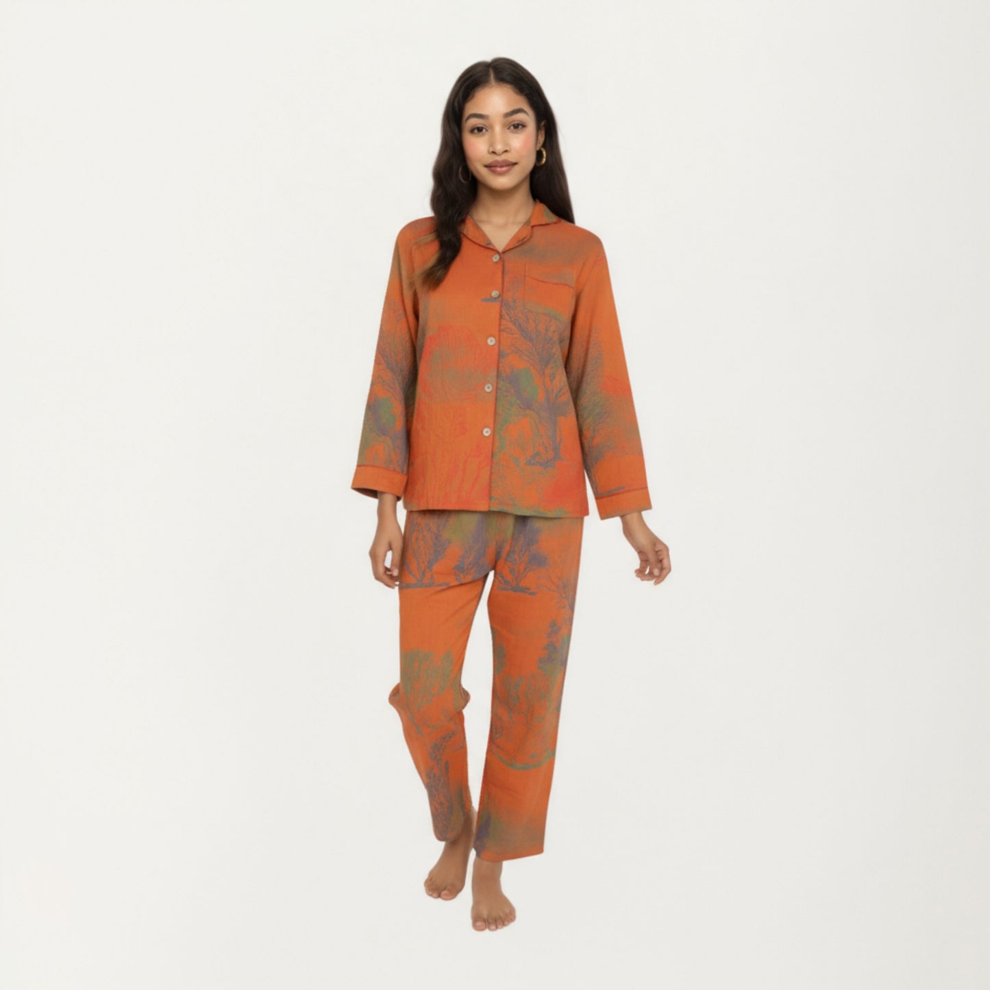 Anna-Kaci Lounge Women's 2-Piece Set Long Sleeve Button Front Top and Relaxed Fit Pants Pajama Set with Abstract Print