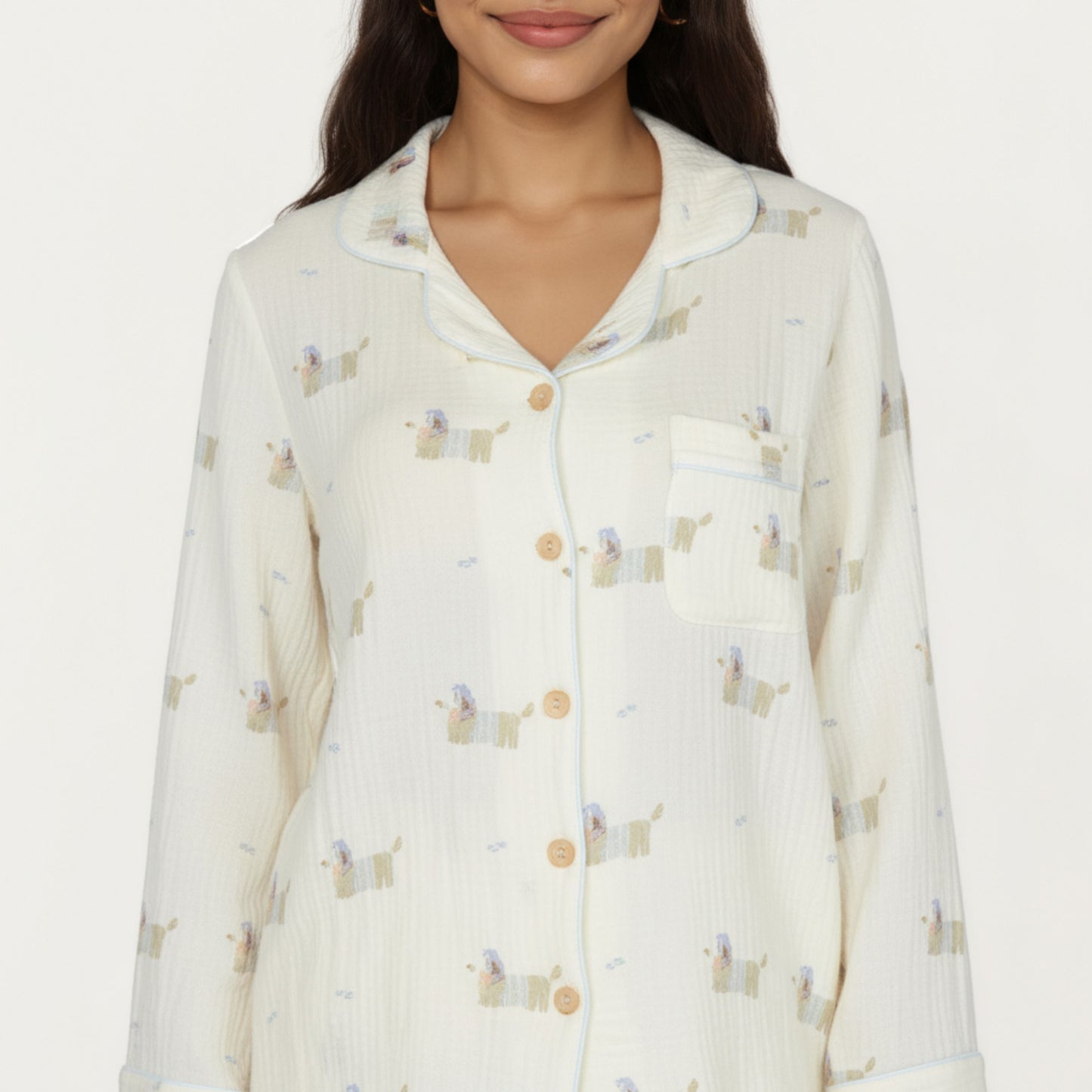 Anna-Kaci Lounge Women's 2-Piece Set Long Sleeve Button Front Top and Relaxed Fit Pants Pajama Set with Dog Print