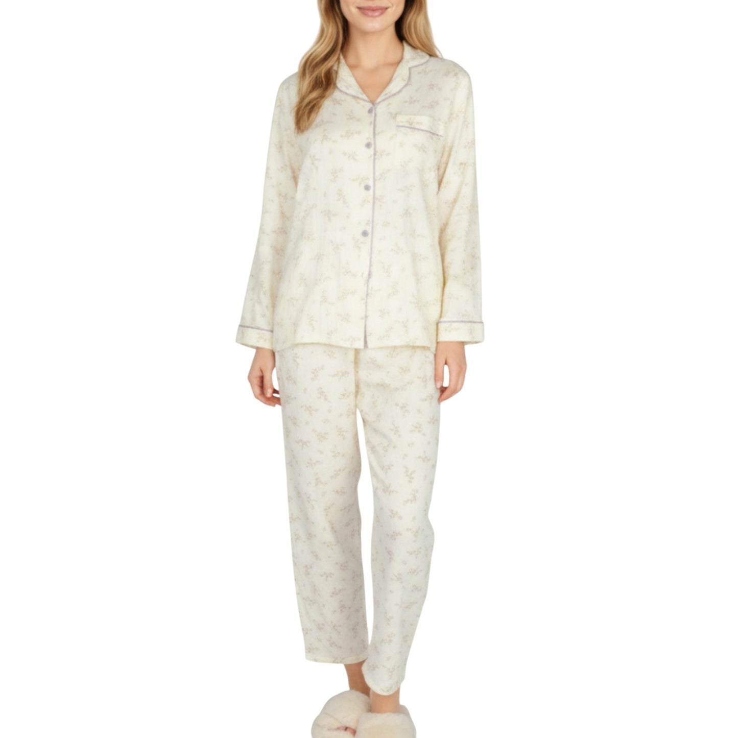 Anna-Kaci Lounge Women's 2-Piece Set Long Sleeve Button Front Top and Relaxed Fit Pants Pajama Set with Floral Print