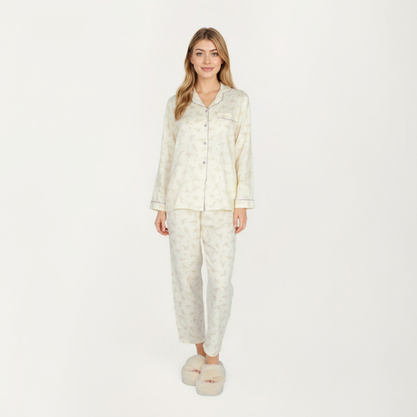 Anna-Kaci Lounge Women's 2-Piece Set Long Sleeve Button Front Top and Relaxed Fit Pants Pajama Set with Floral Print
