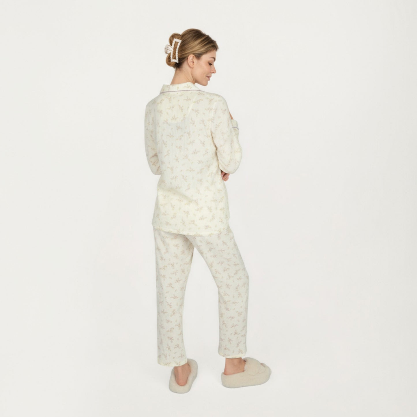 Anna-Kaci Lounge Women's 2-Piece Set Long Sleeve Button Front Top and Relaxed Fit Pants Pajama Set with Floral Print