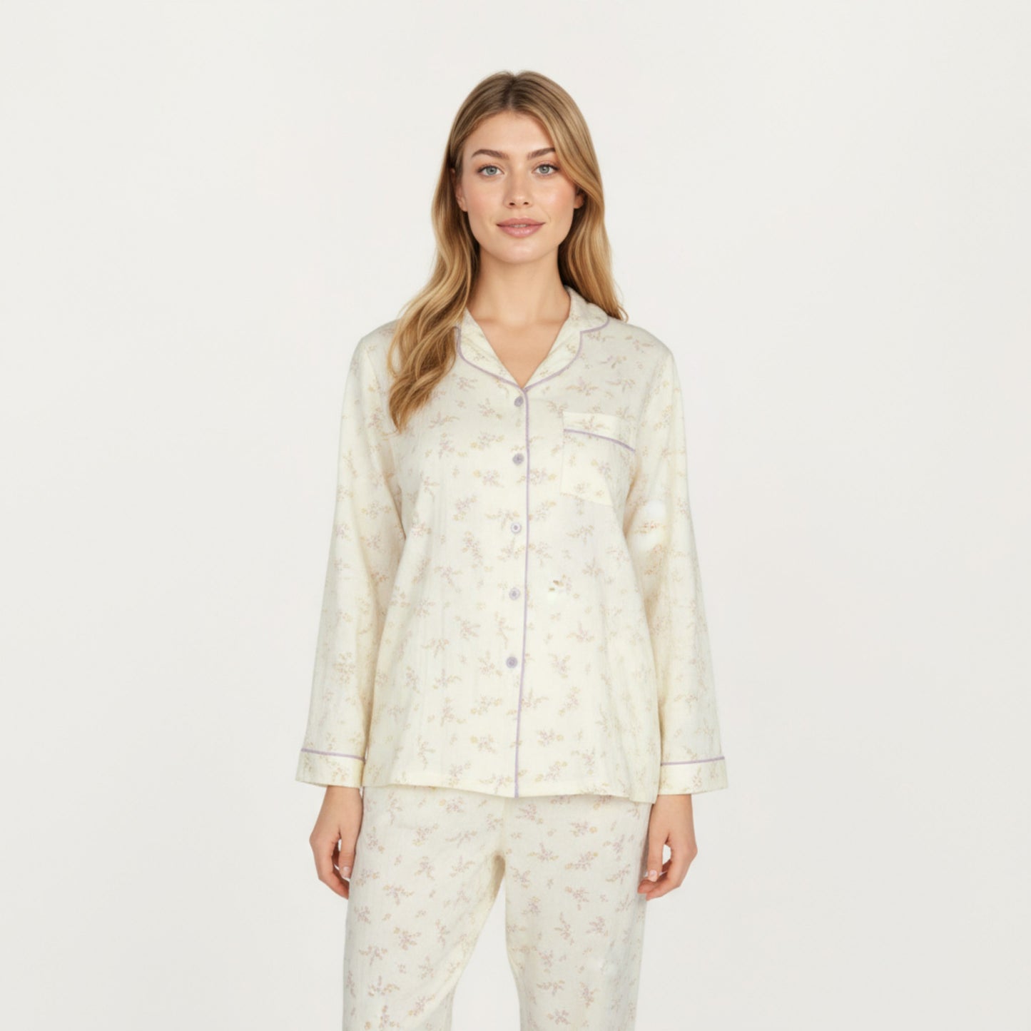 Anna-Kaci Lounge Women's 2-Piece Set Long Sleeve Button Front Top and Relaxed Fit Pants Pajama Set with Floral Print