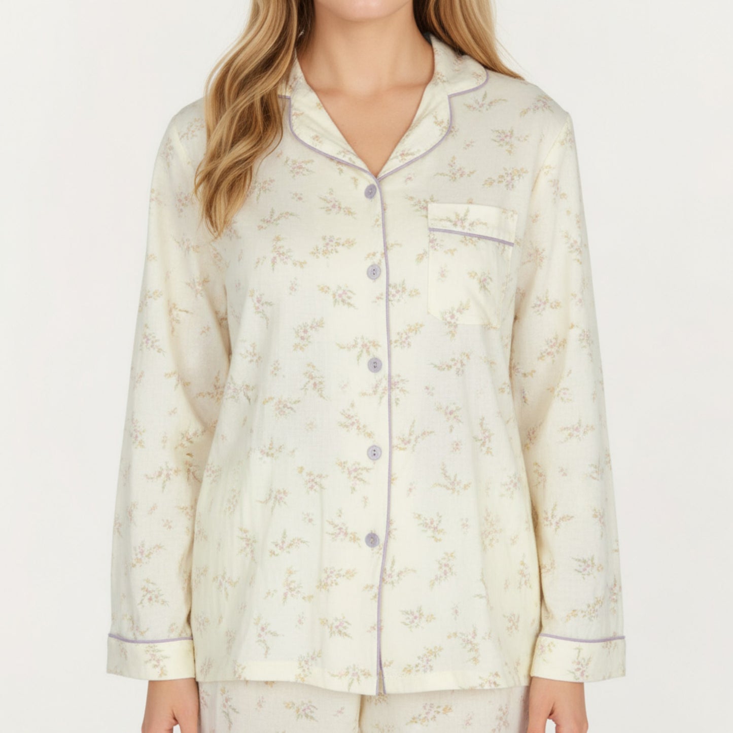 Anna-Kaci Lounge Women's 2-Piece Set Long Sleeve Button Front Top and Relaxed Fit Pants Pajama Set with Floral Print
