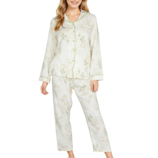 Anna-Kaci Lounge Women's 2-Piece Set Long Sleeve Button Front Top and Relaxed Fit Pants Pajama Set with Botanical Print