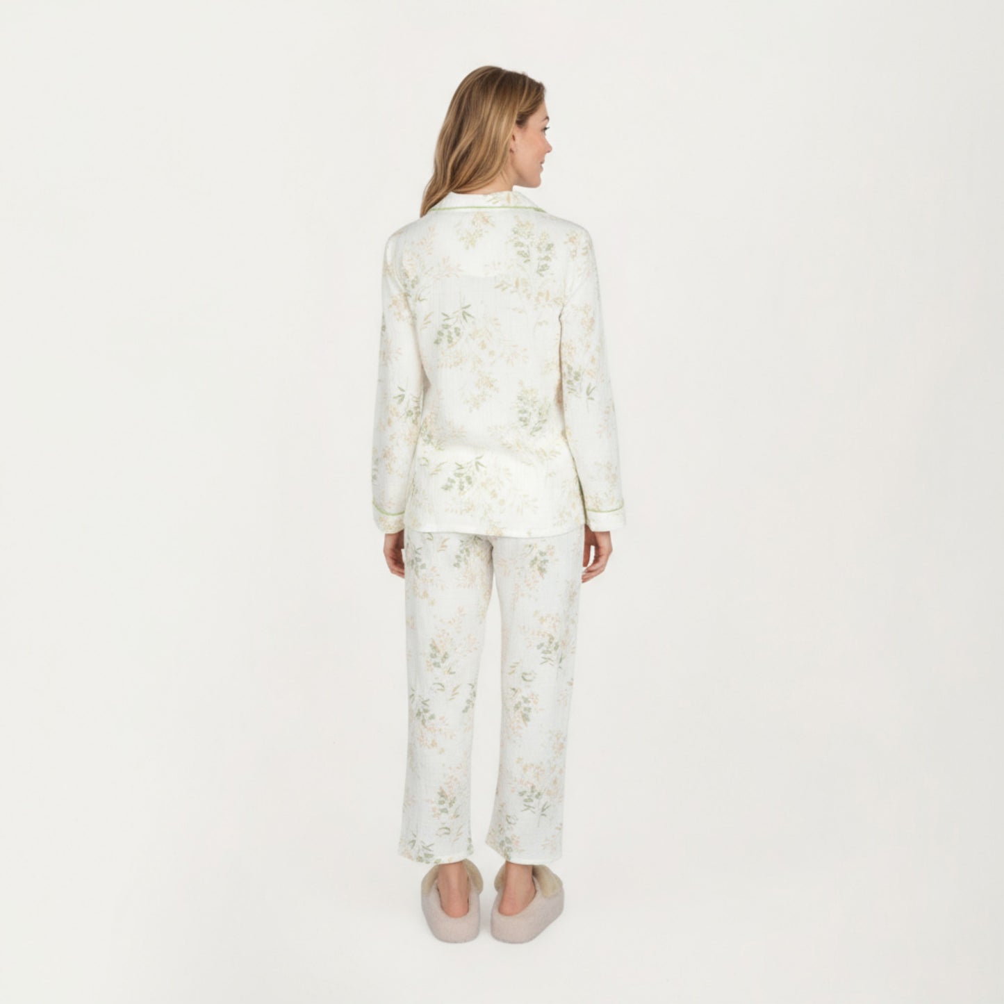 Anna-Kaci Lounge Women's 2-Piece Set Long Sleeve Button Front Top and Relaxed Fit Pants Pajama Set with Botanical Print