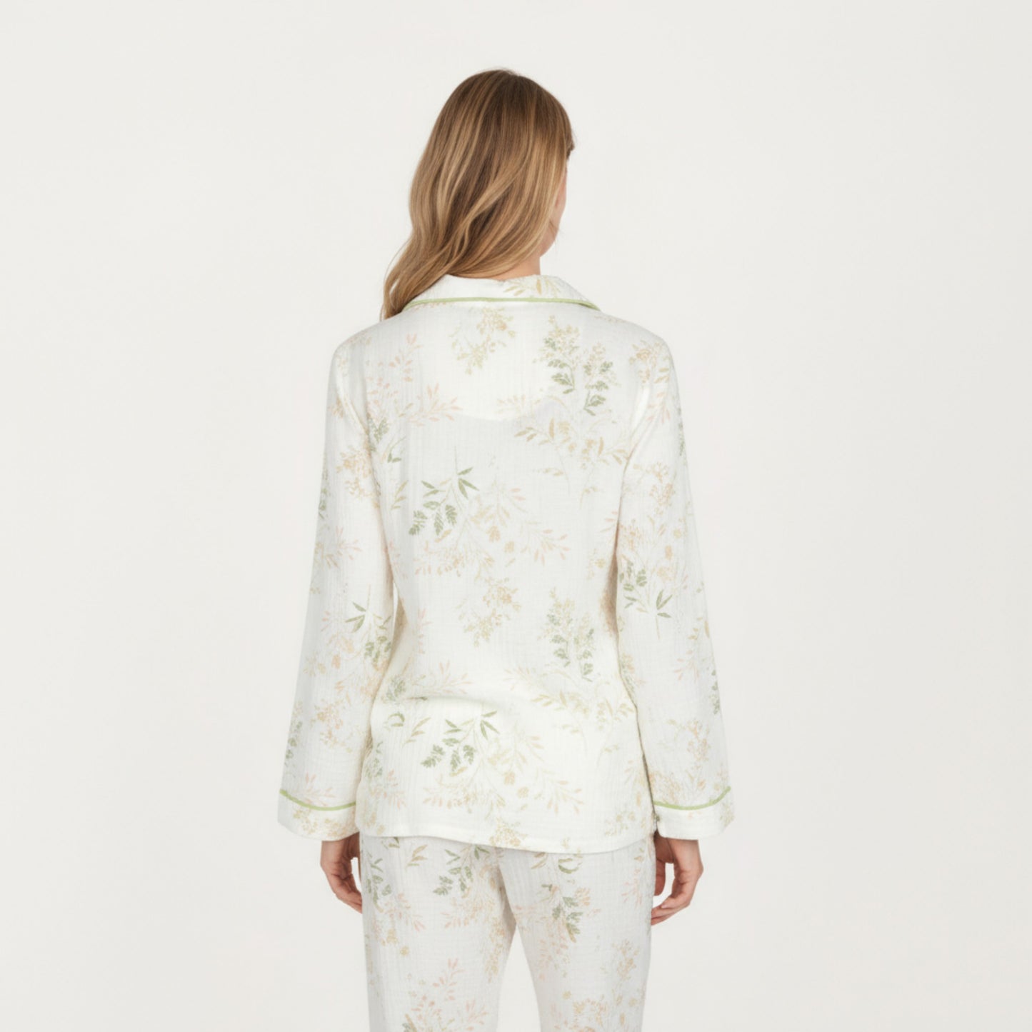 Anna-Kaci Lounge Women's 2-Piece Set Long Sleeve Button Front Top and Relaxed Fit Pants Pajama Set with Botanical Print