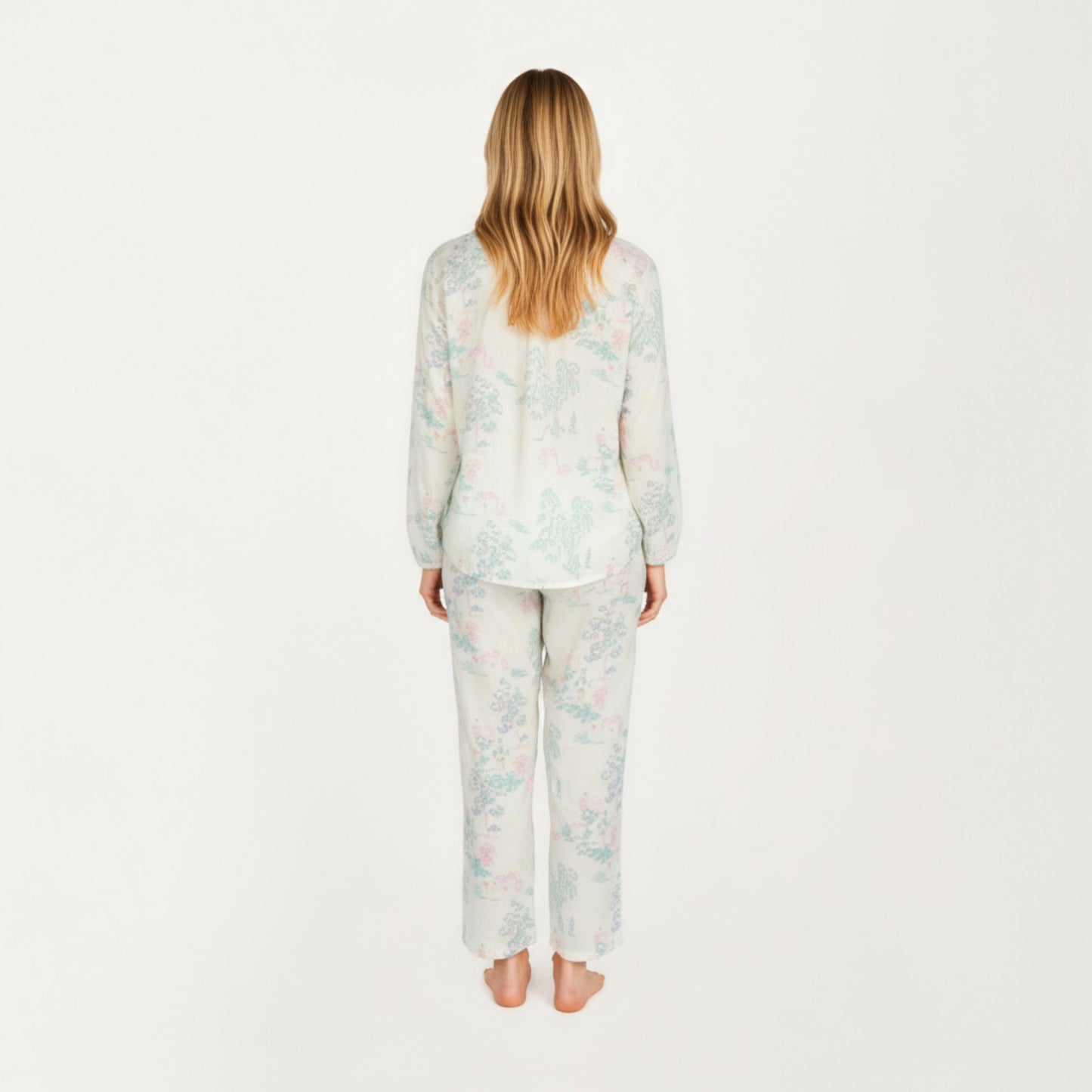 Anna-Kaci Lounge Women's 2-Piece Set Long Sleeve Button Front Top and Relaxed Fit Pants Pajama Set with Pastel Print
