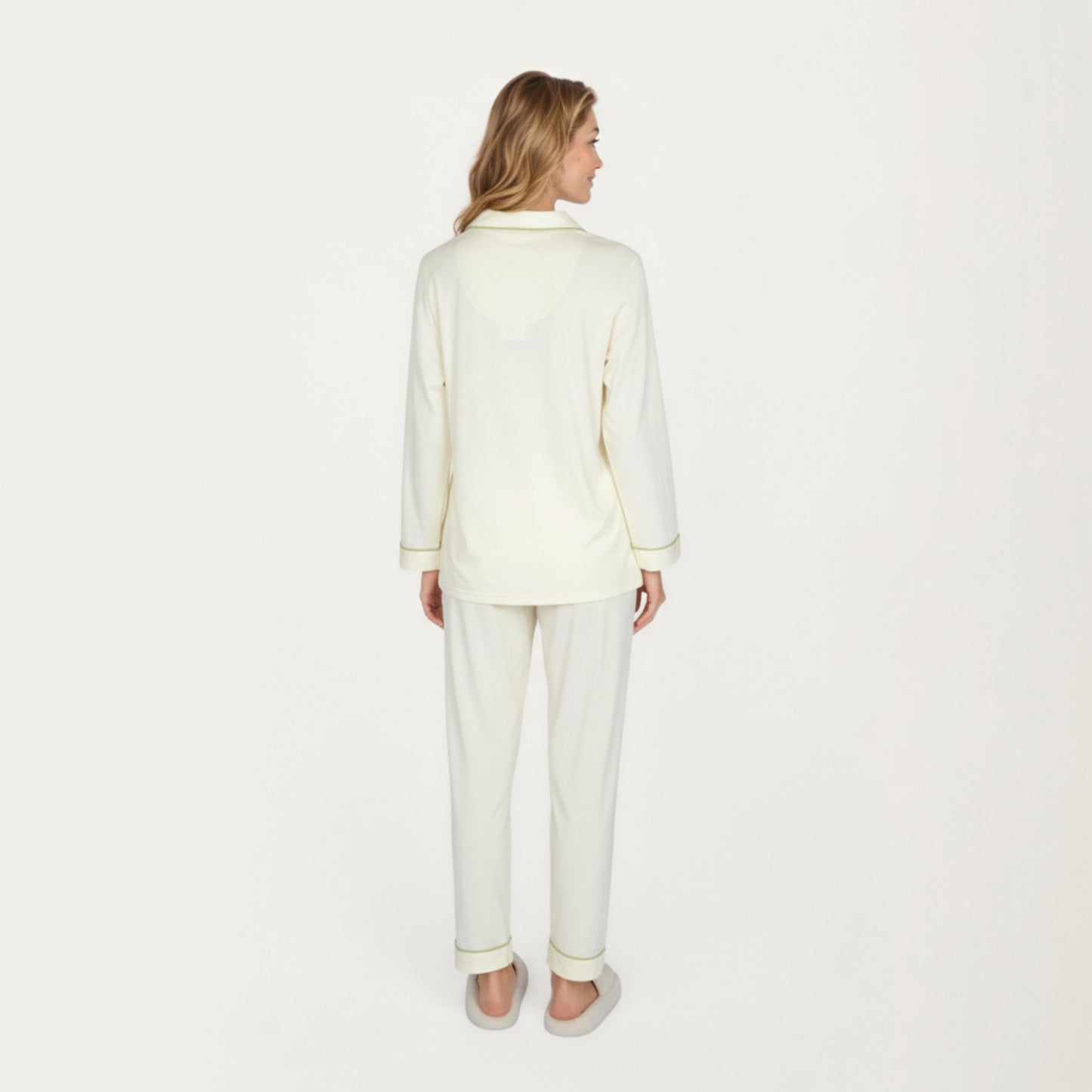 Anna-Kaci Lounge Women's 2-Piece Set Long Sleeve Button Front Top and Matching Relaxed Fit Pants Pajama Set with Contrast Piping