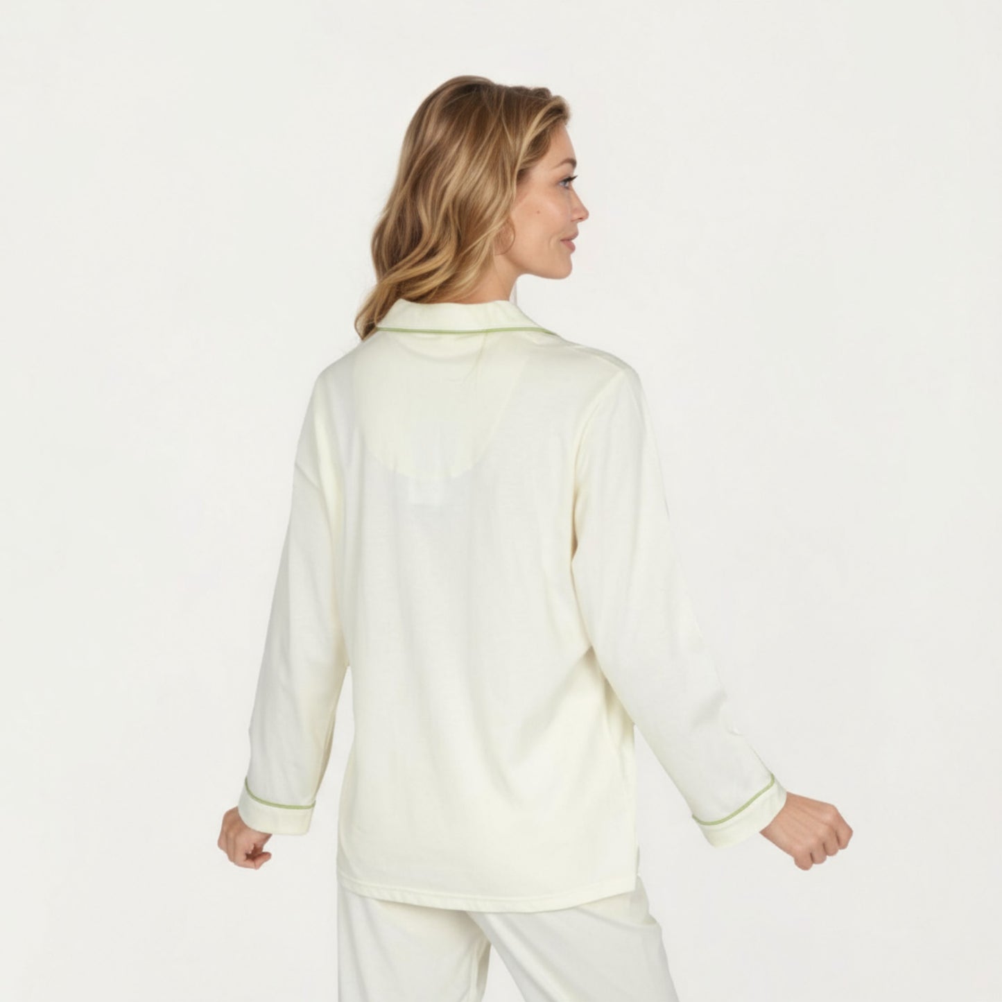 Anna-Kaci Lounge Women's 2-Piece Set Long Sleeve Button Front Top and Matching Relaxed Fit Pants Pajama Set with Contrast Piping