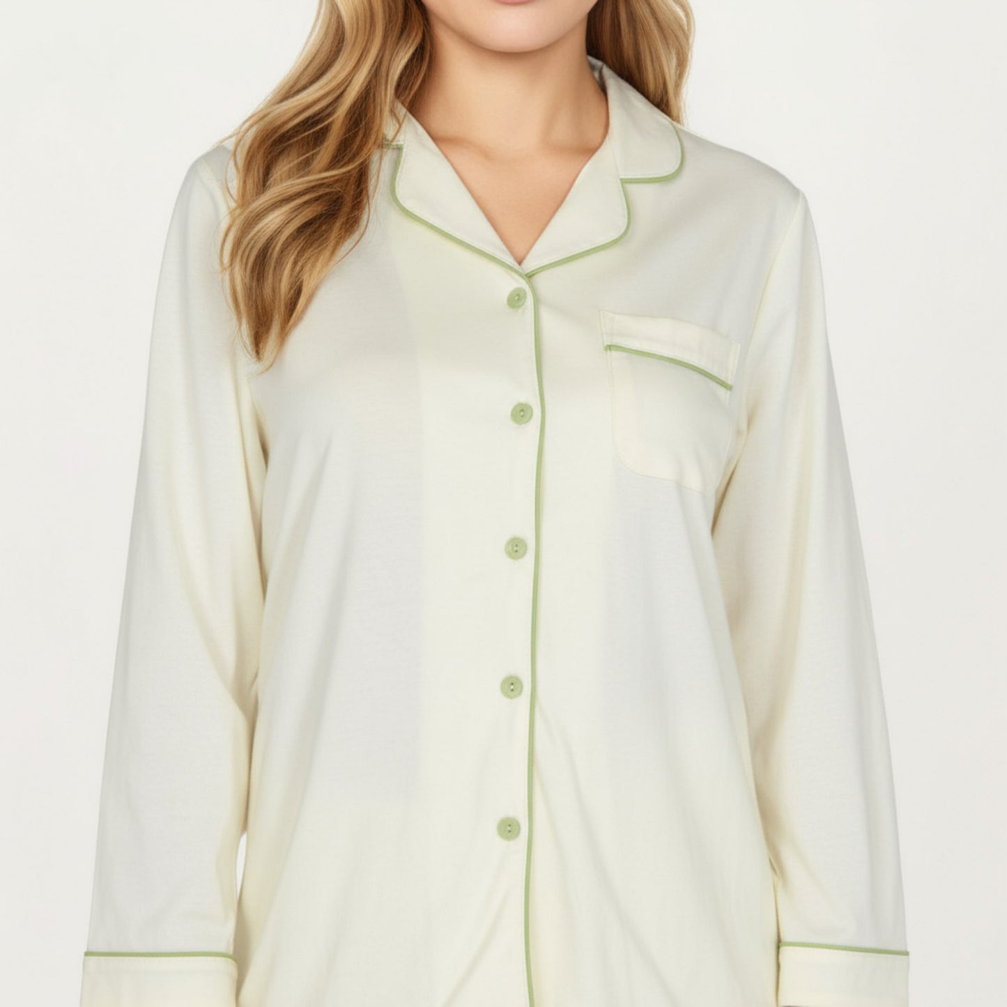 Anna-Kaci Lounge Women's 2-Piece Set Long Sleeve Button Front Top and Matching Relaxed Fit Pants Pajama Set with Contrast Piping