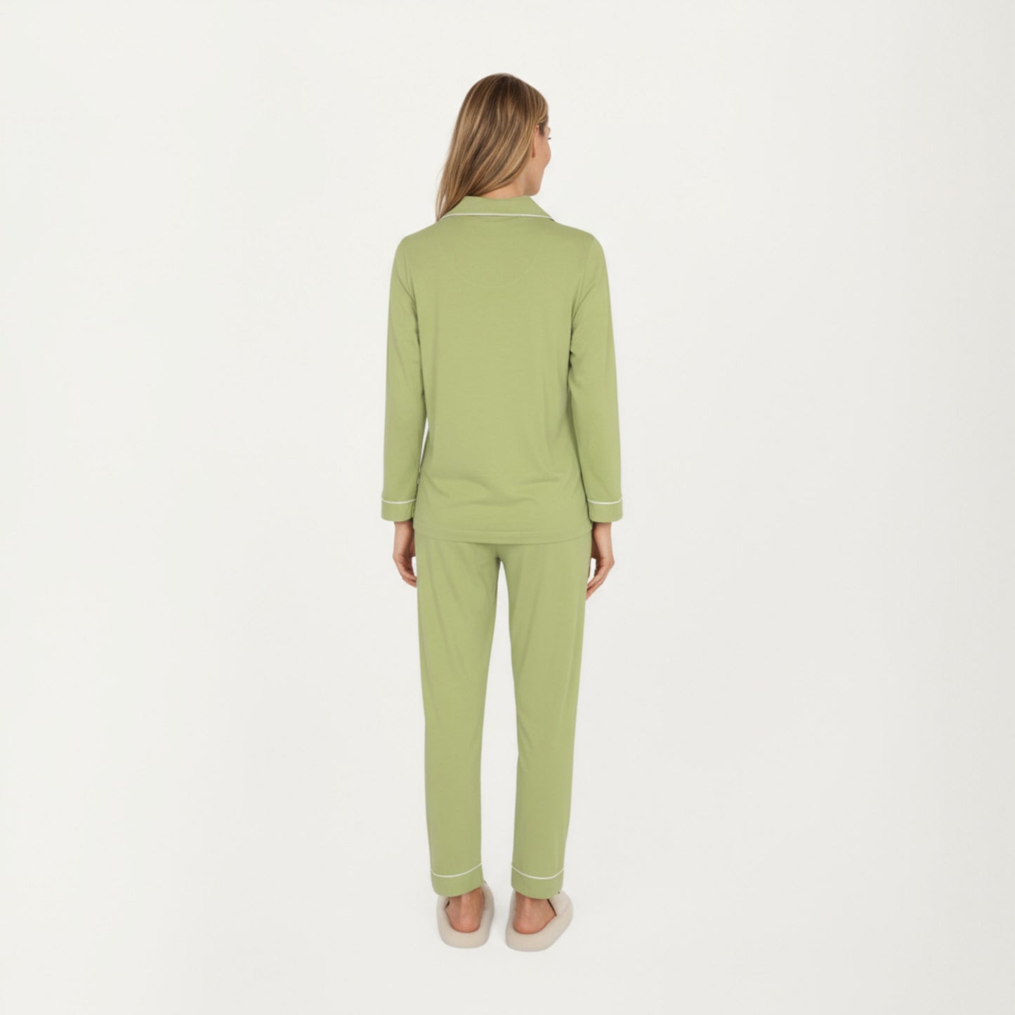 Anna-Kaci Lounge Women's 2-Piece Set Long Sleeve Button Front Top and Matching Relaxed Fit Pants Pajama Set with Contrast Piping