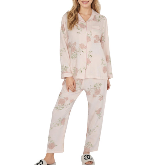 Anna-Kaci Lounge Women's 2-Piece Set Long Sleeve Button Front Pajama Top with Matching Relaxed Fit Pants Floral Print Sleepwear