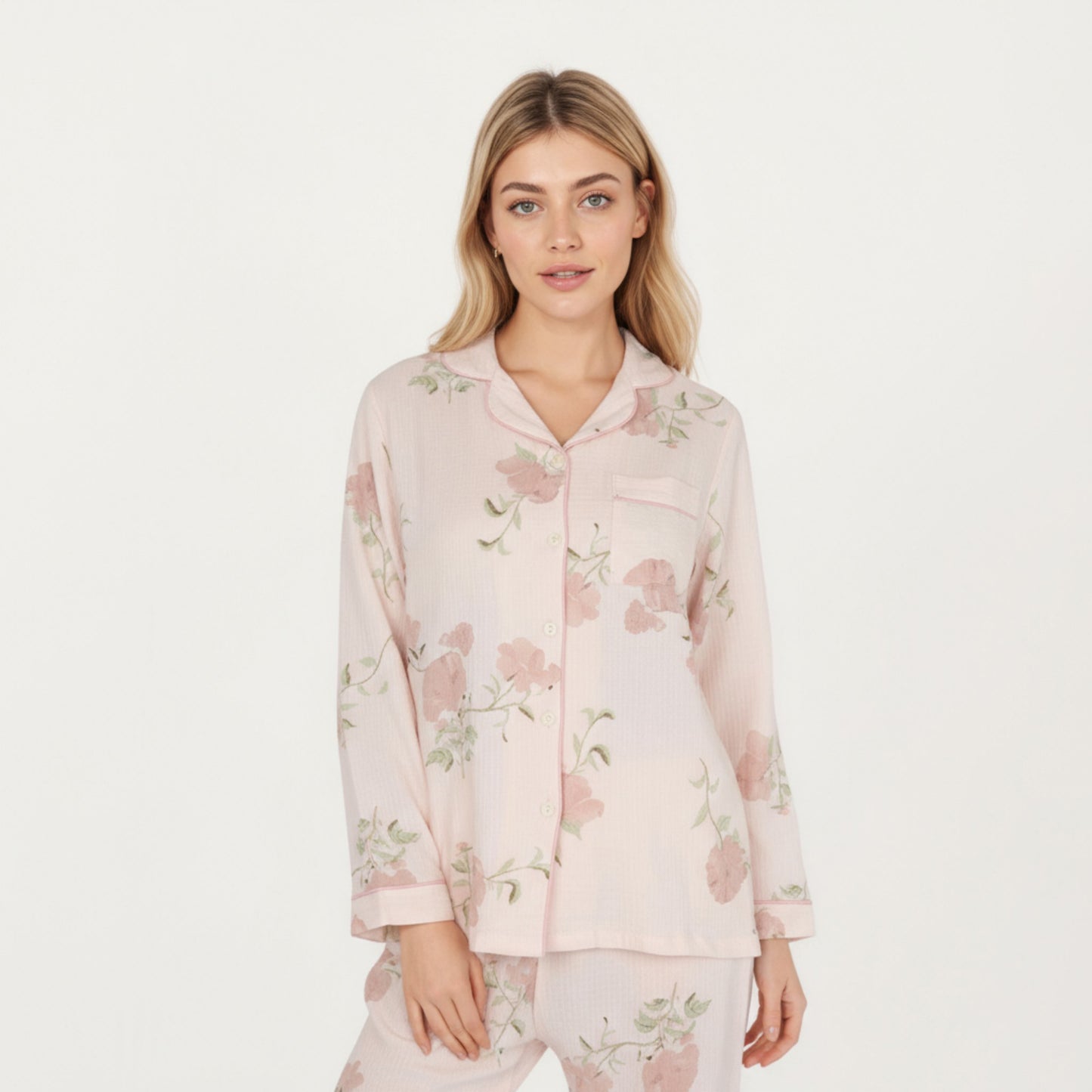 Anna-Kaci Lounge Women's 2-Piece Set Long Sleeve Button Front Pajama Top with Matching Relaxed Fit Pants Floral Print Sleepwear