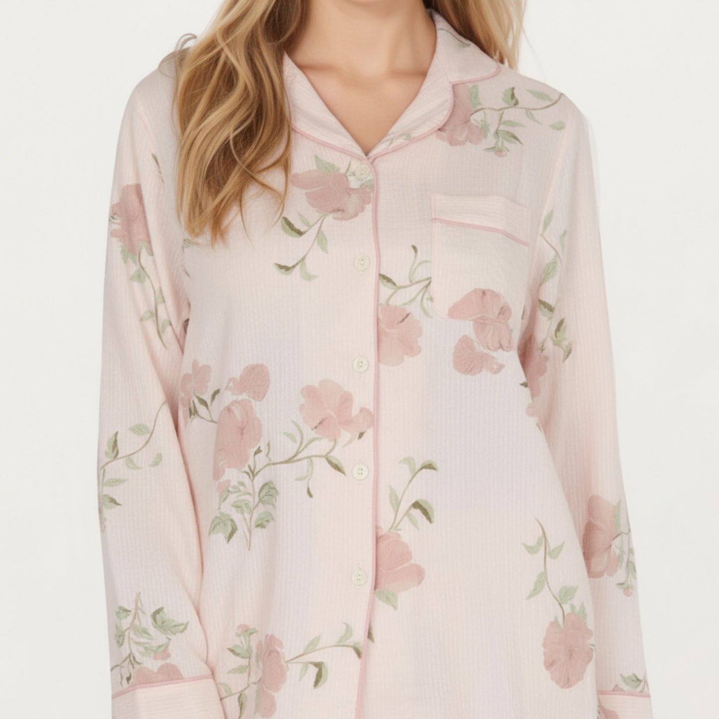 Anna-Kaci Lounge Women's 2-Piece Set Long Sleeve Button Front Pajama Top with Matching Relaxed Fit Pants Floral Print Sleepwear