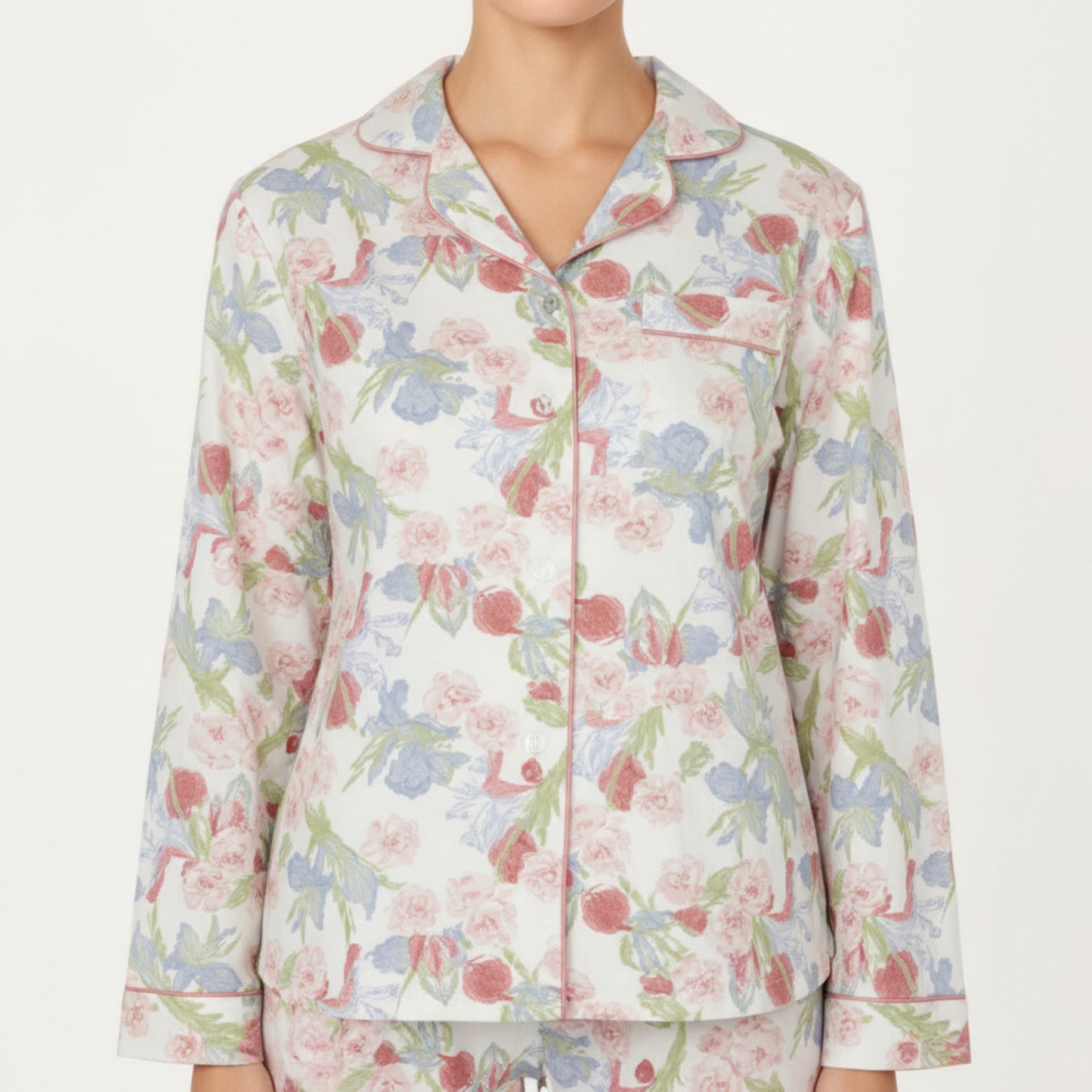 Anna-Kaci Lounge Women's 2-Piece Set Floral Print Button-Up Long Sleeve Pajama Top and Matching Pants