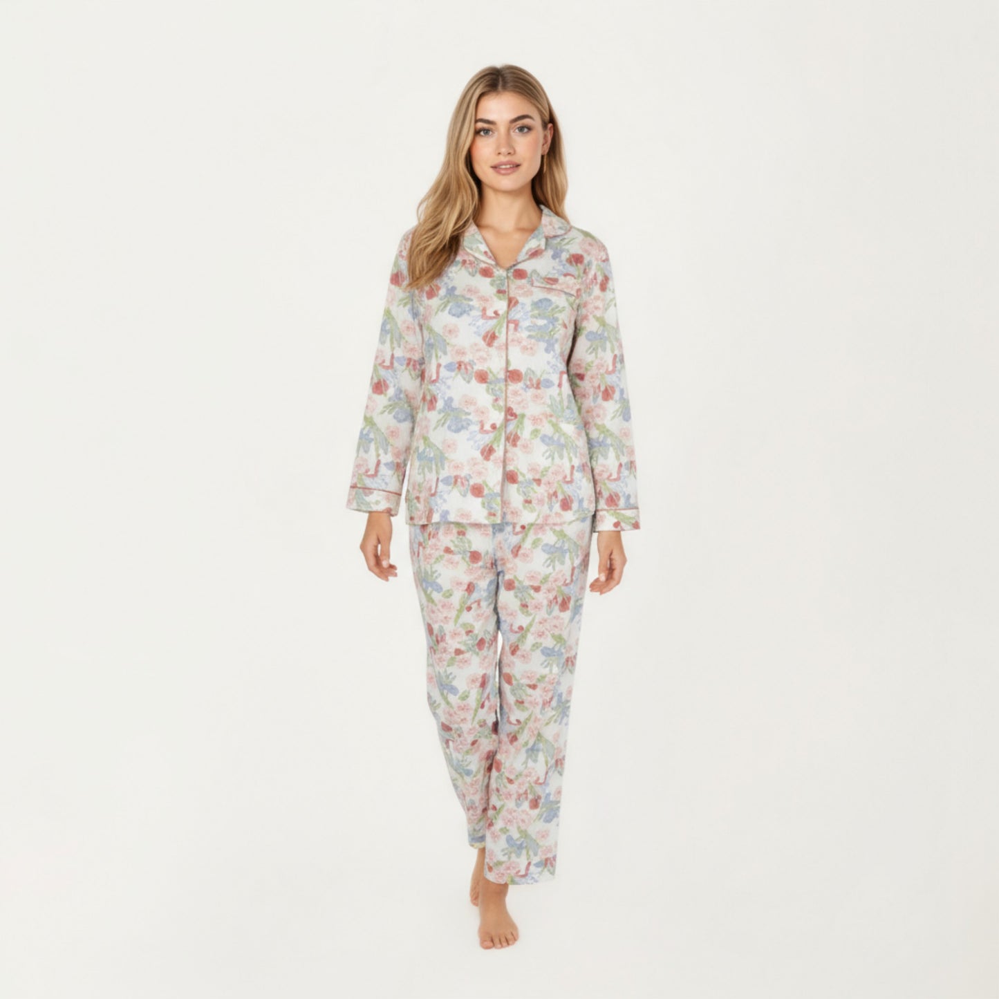 Anna-Kaci Lounge Women's 2-Piece Set Floral Print Button-Up Long Sleeve Pajama Top and Matching Pants