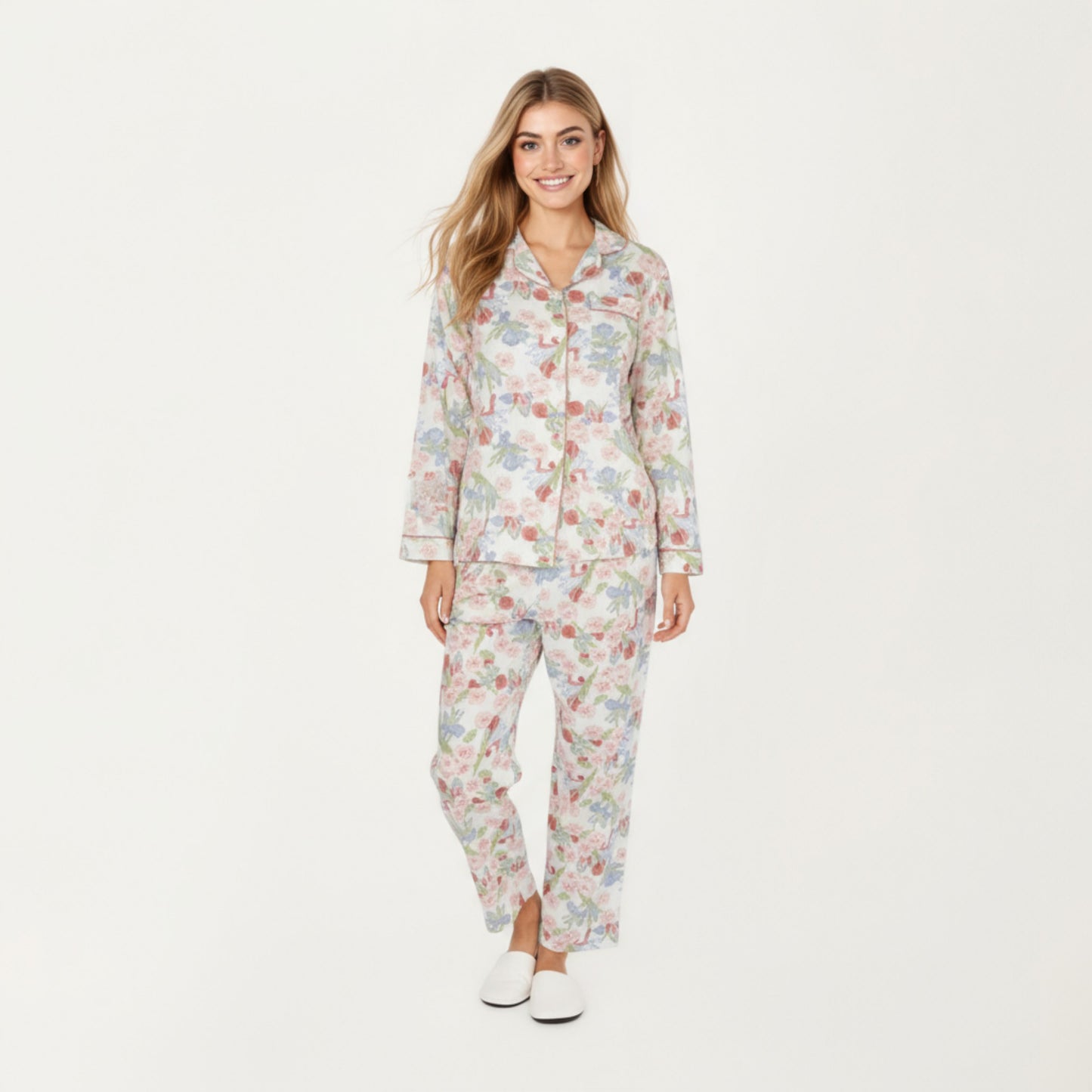 Anna-Kaci Lounge Women's 2-Piece Set Floral Print Button-Up Long Sleeve Pajama Top and Matching Pants