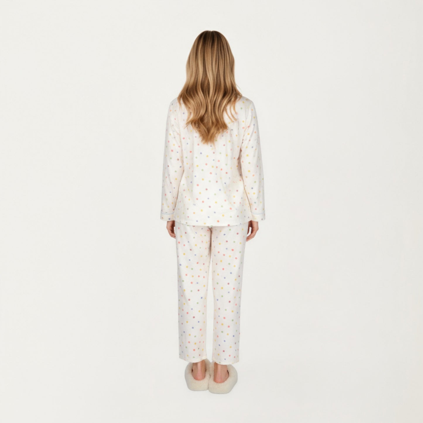 Anna-Kaci Lounge Women's 2-Piece Set Polka Dot Print Button-Up Long Sleeve Pajama Top and Matching Pants