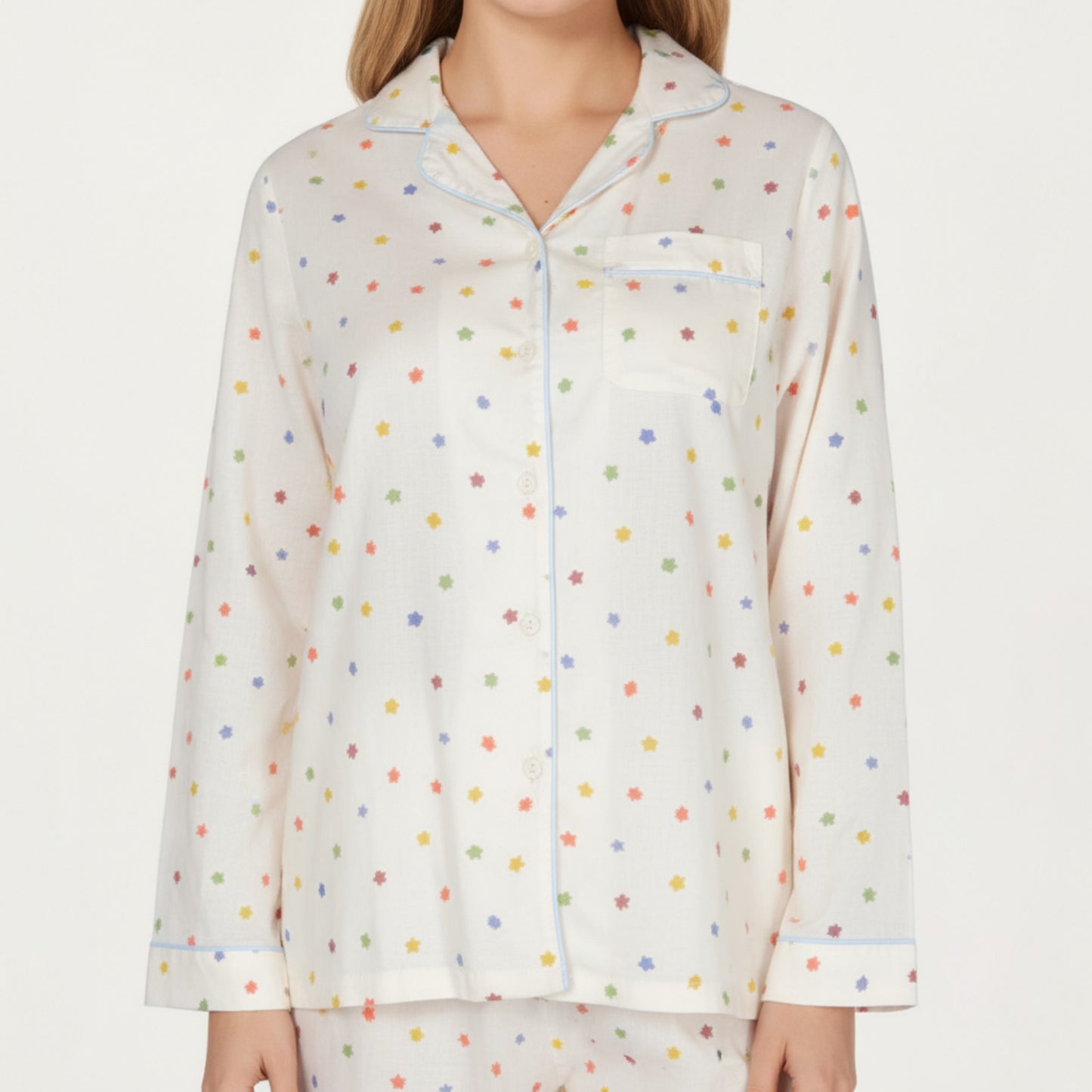 Anna-Kaci Lounge Women's 2-Piece Set Polka Dot Print Button-Up Long Sleeve Pajama Top and Matching Pants