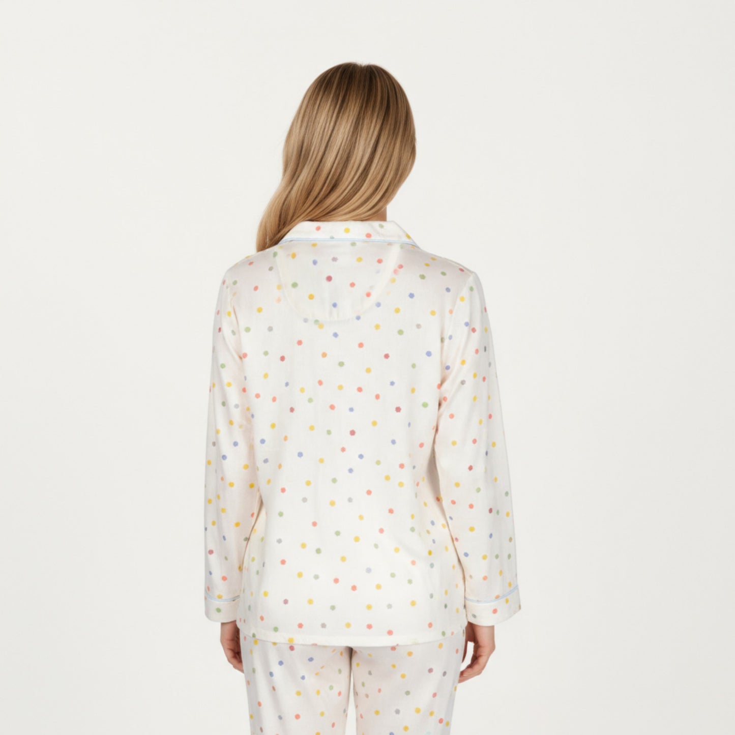 Anna-Kaci Lounge Women's 2-Piece Set Polka Dot Print Button-Up Long Sleeve Pajama Top and Matching Pants