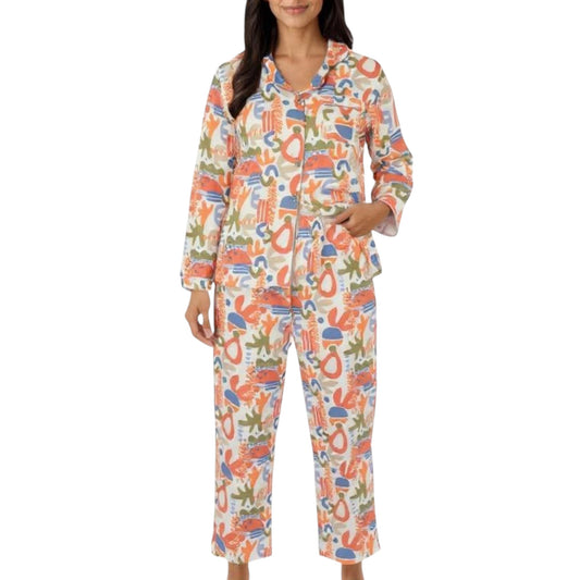 Anna-Kaci Lounge Women's 2-Piece Set Abstract Print Button-Up V-Neck Pajama Top and Matching Pants