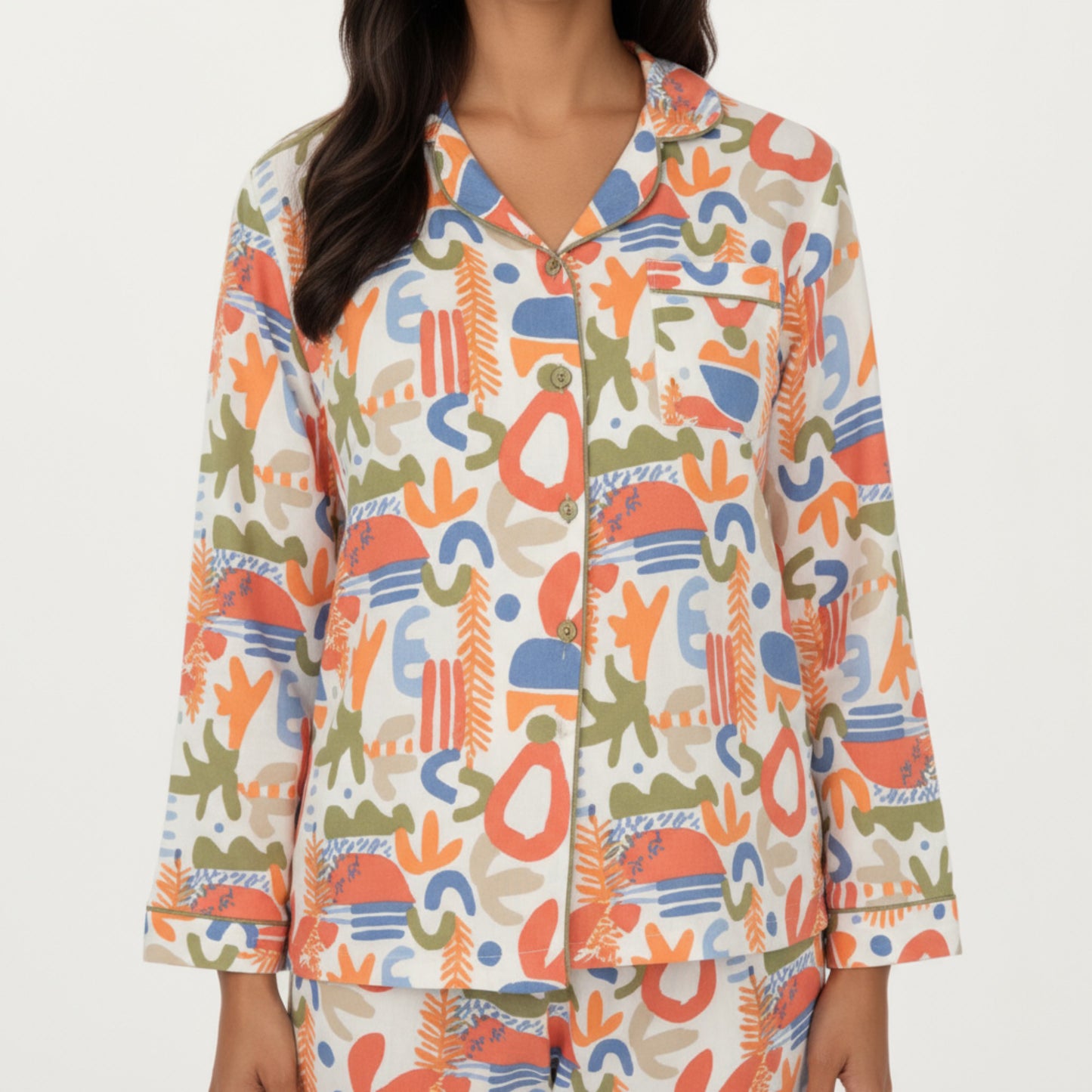 Anna-Kaci Lounge Women's 2-Piece Set Abstract Print Button-Up V-Neck Pajama Top and Matching Pants