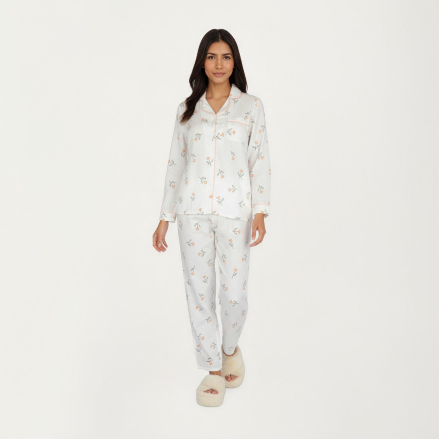 Anna-Kaci Lounge Women's 2-Piece Set Long Sleeve Sleep Shirt with Floral Pattern and Coordinating Lounge Pants