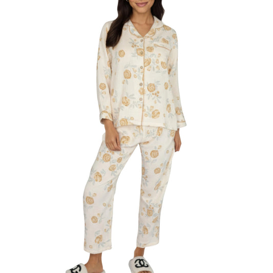 Anna-Kaci Lounge Women's 2-Piece Set Button-Up Floral Print Long Sleeve Sleep Shirt with Matching Relaxed Fit Pants