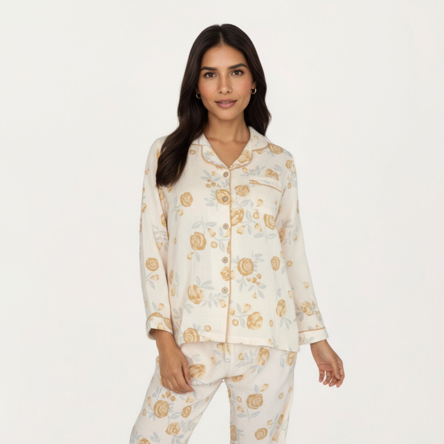 Anna-Kaci Lounge Women's 2-Piece Set Button-Up Floral Print Long Sleeve Sleep Shirt with Matching Relaxed Fit Pants