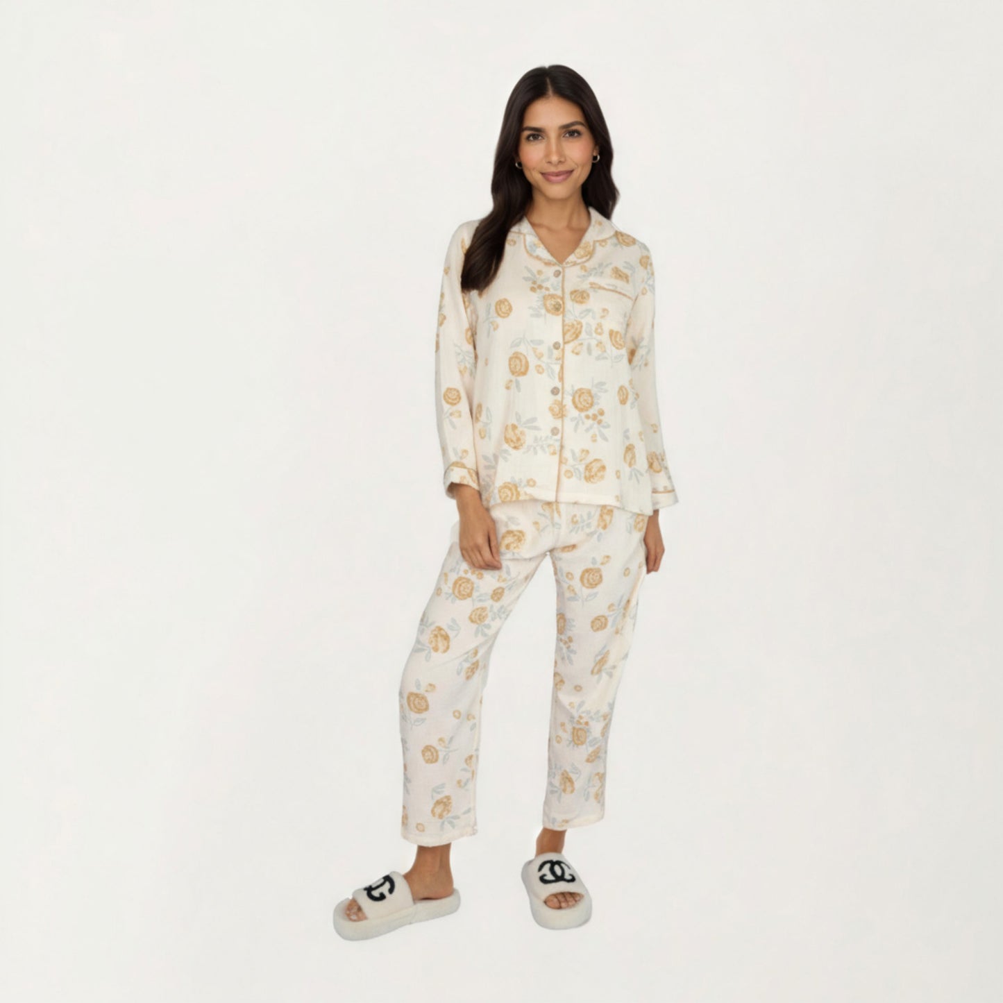 Anna-Kaci Lounge Women's 2-Piece Set Button-Up Floral Print Long Sleeve Sleep Shirt with Matching Relaxed Fit Pants